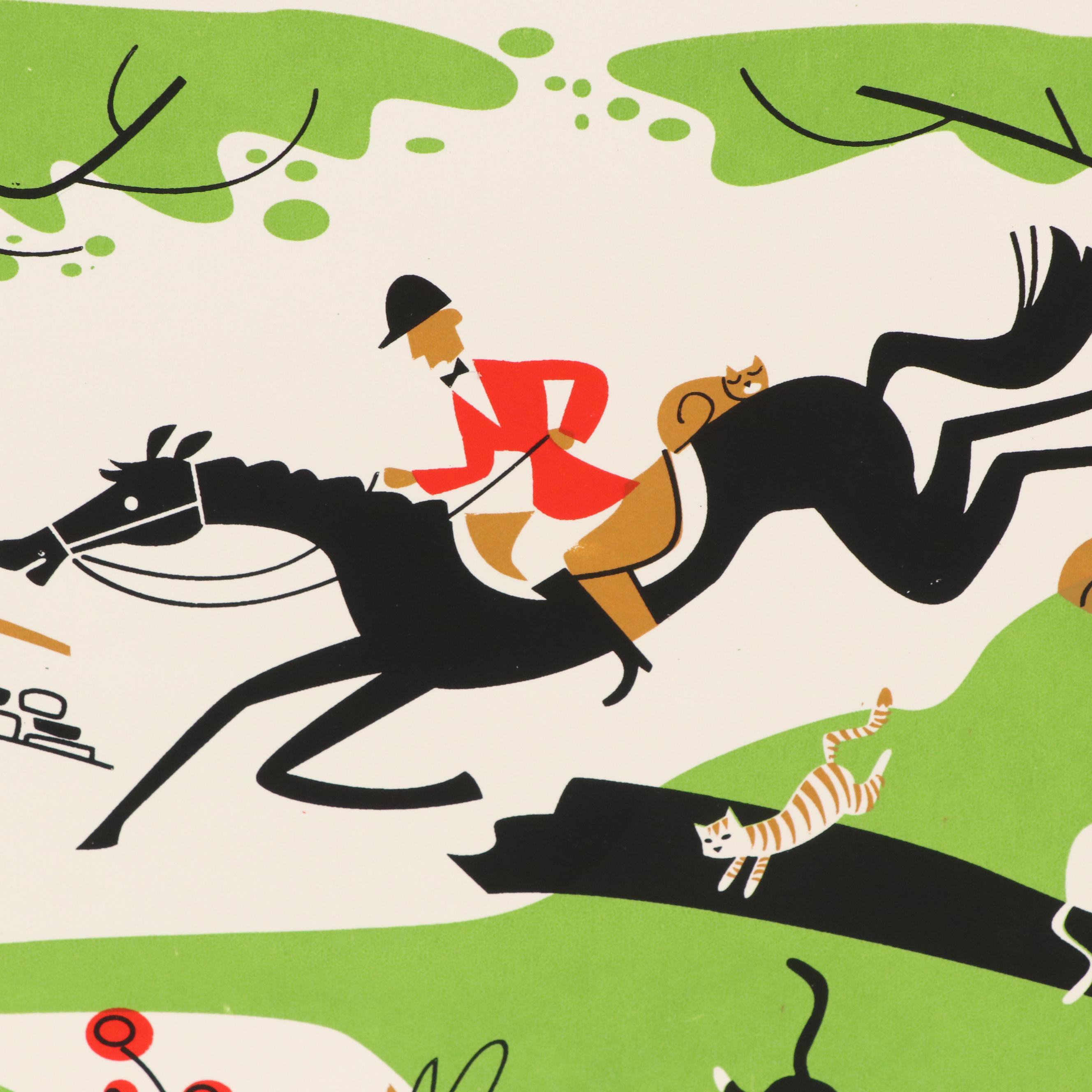 David “Dave” Klüg Stylized Hunting Scene Serigraph, 21st Century