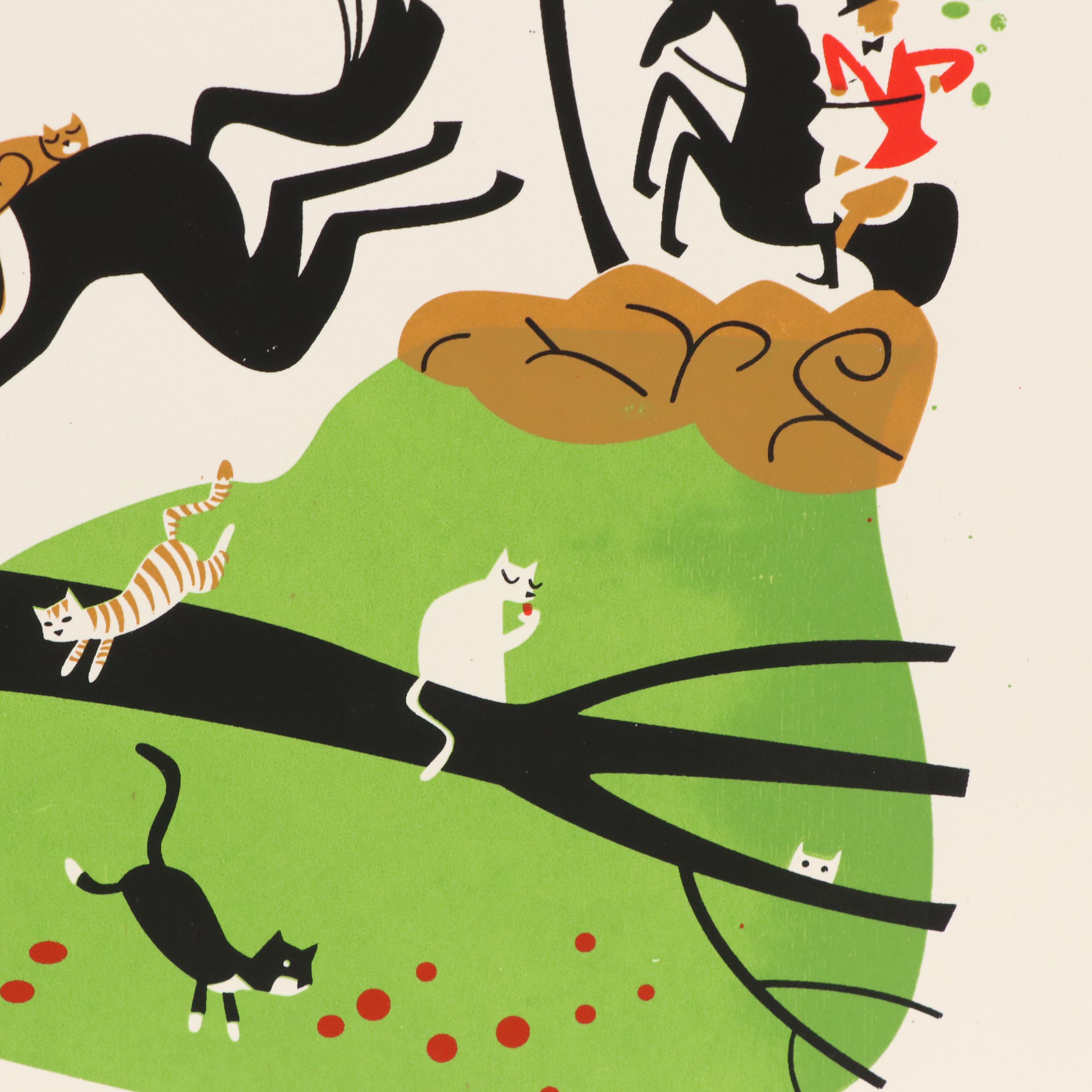 David “Dave” Klüg Stylized Hunting Scene Serigraph, 21st Century