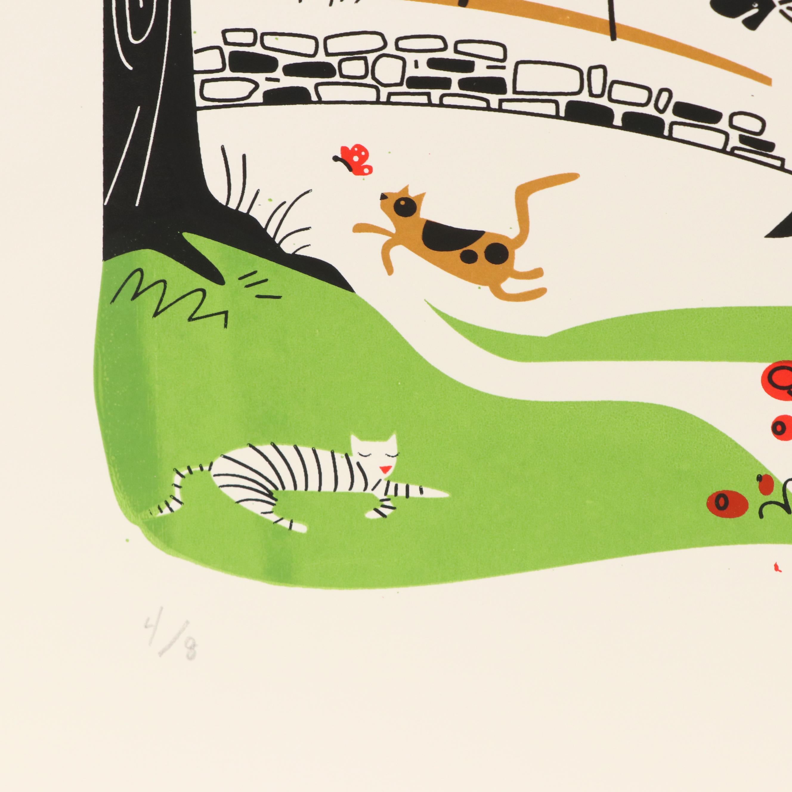 David “Dave” Klüg Stylized Hunting Scene Serigraph, 21st Century