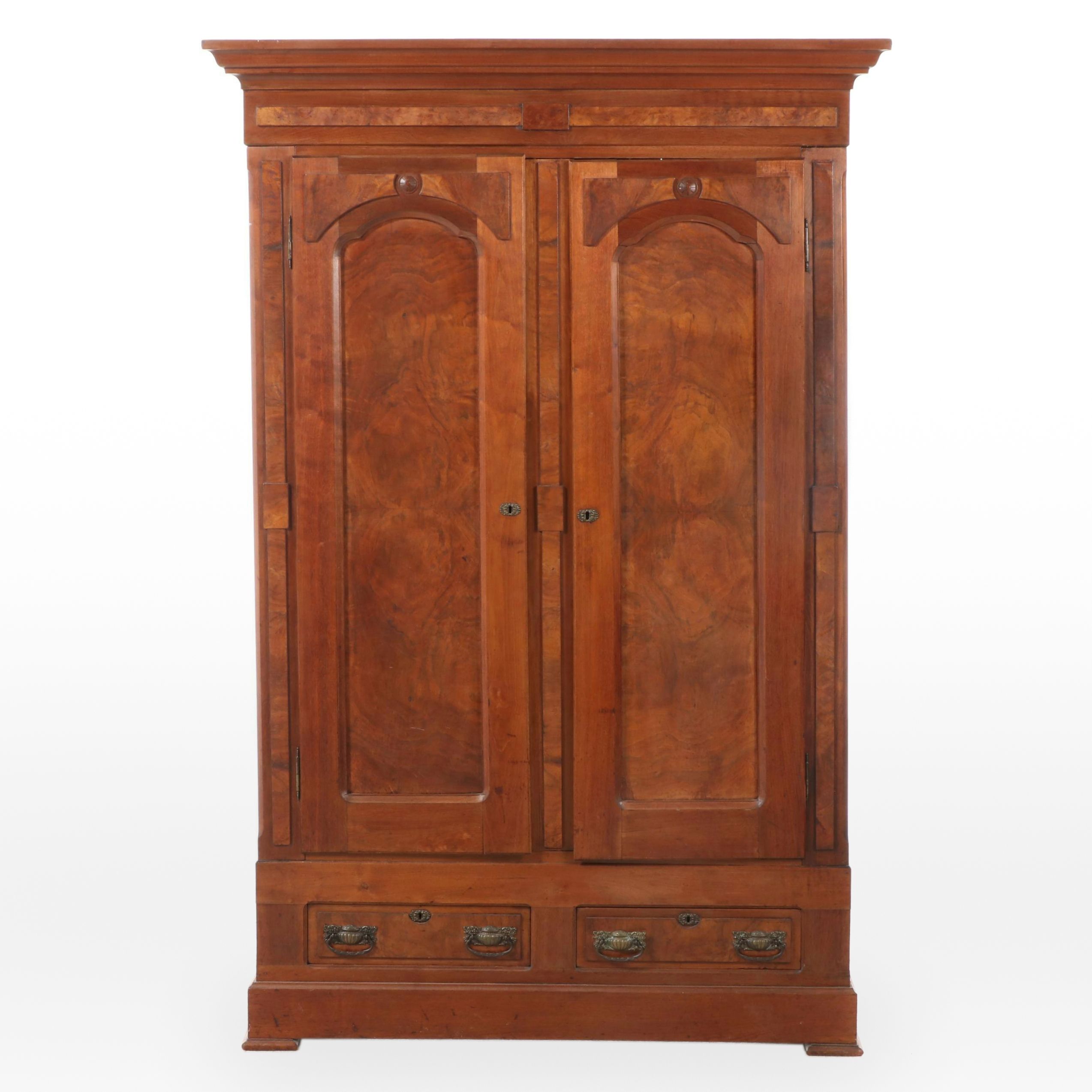 Victorian Style Burl Wood and Mahogany Wardrobe, Late 19th/Early 20th Century
