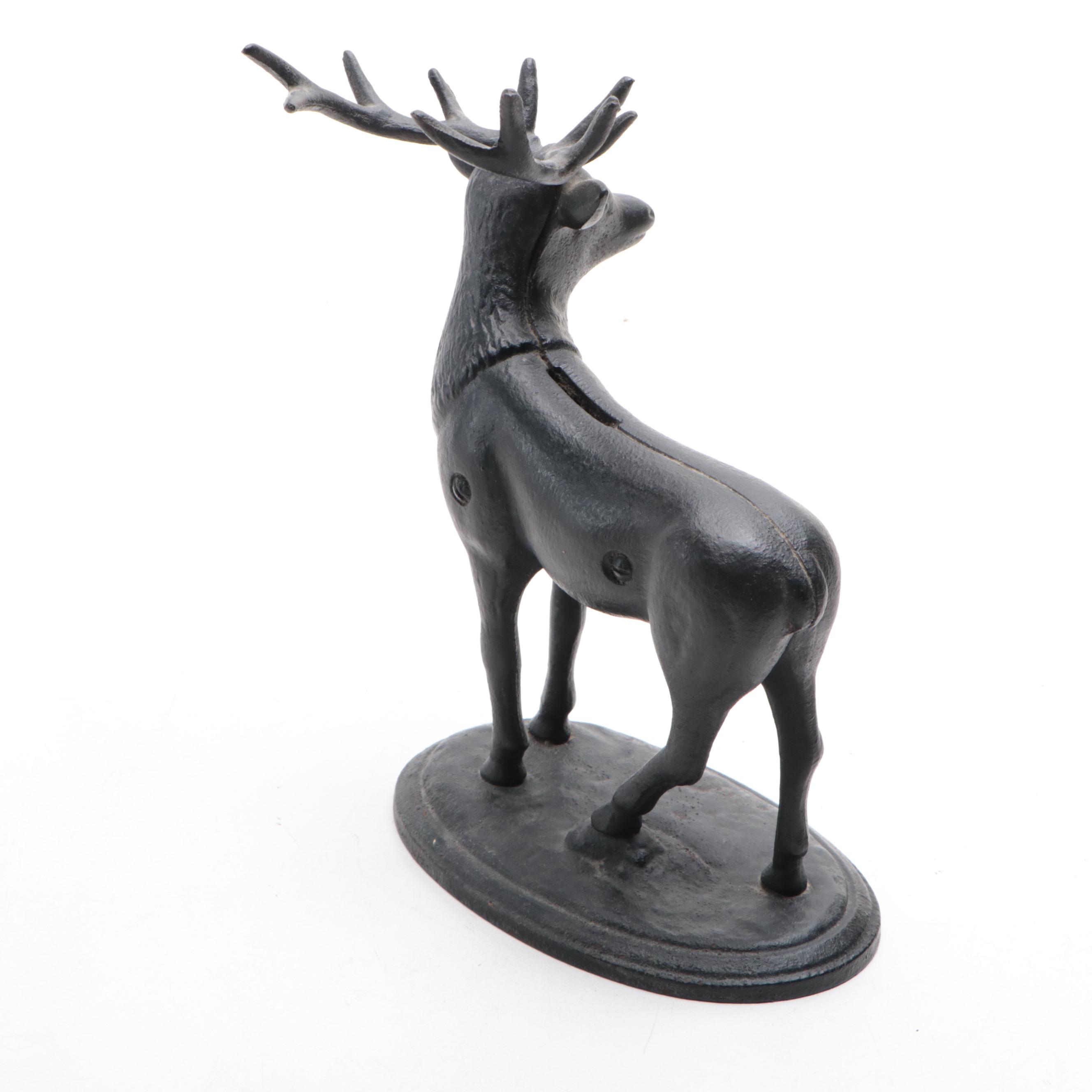 Cast Iron Stag Coin Bank, Mid-20th Century