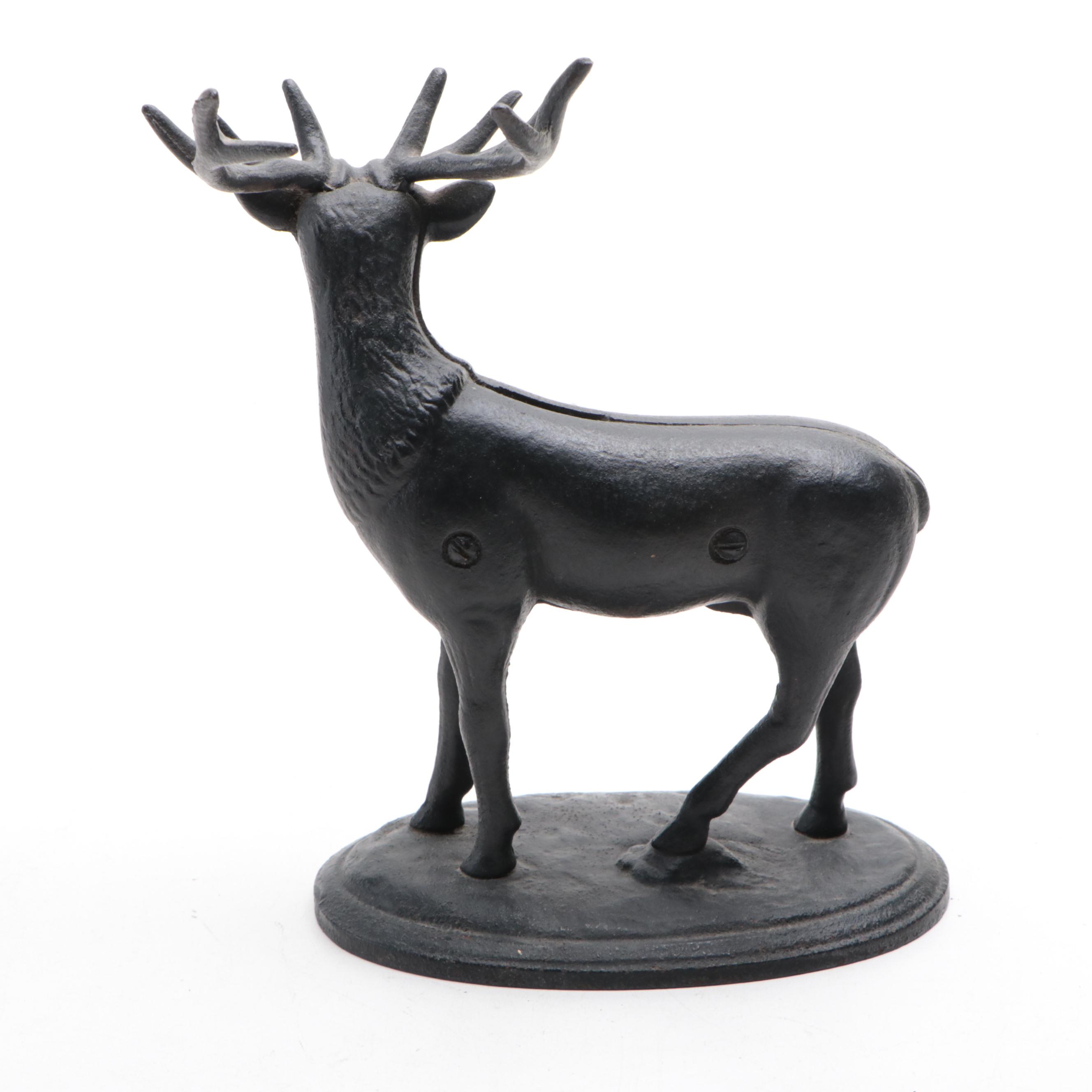 Cast Iron Stag Coin Bank, Mid-20th Century