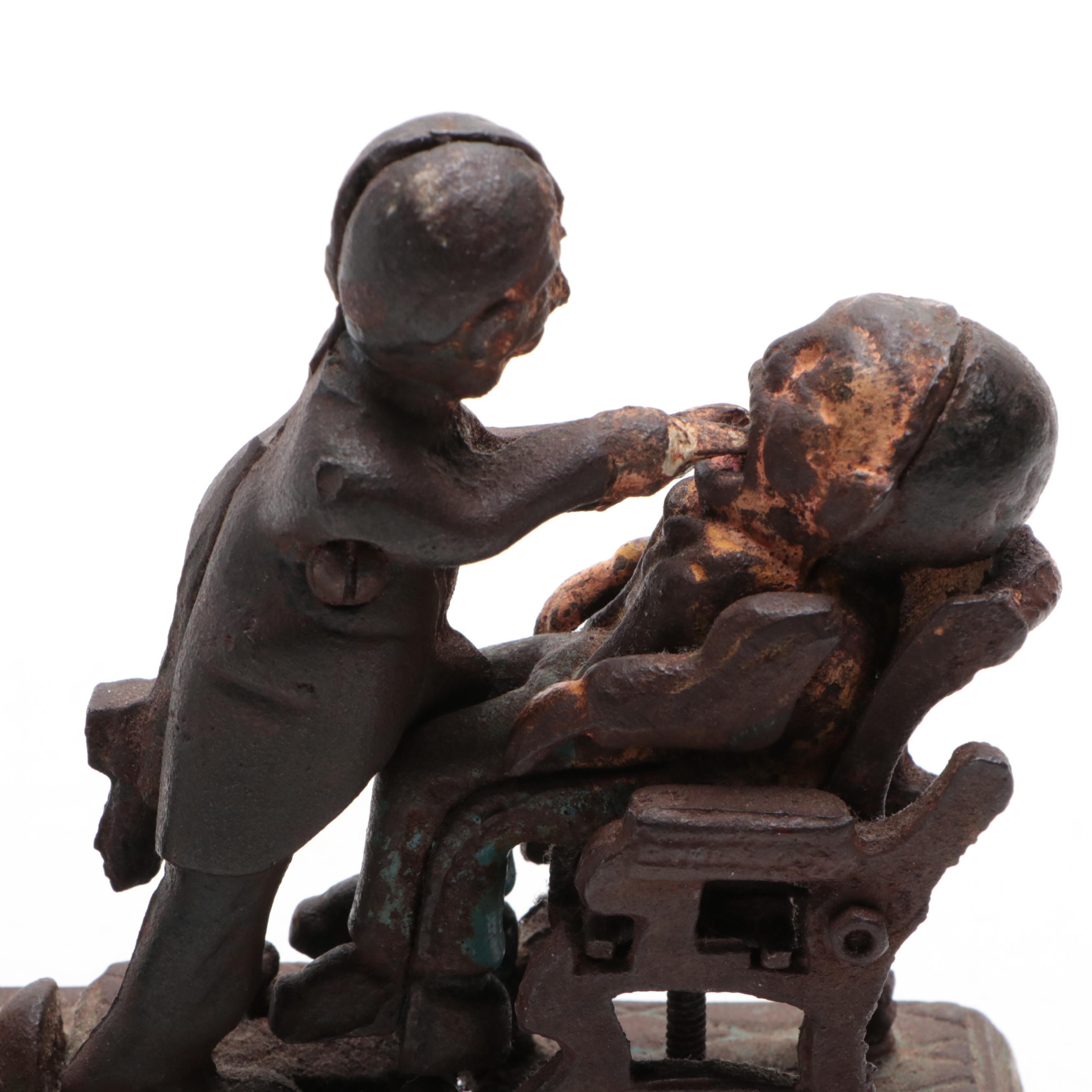 Cast Iron Dentist Mechanical Coin Bank, Early to Mid-20th Century