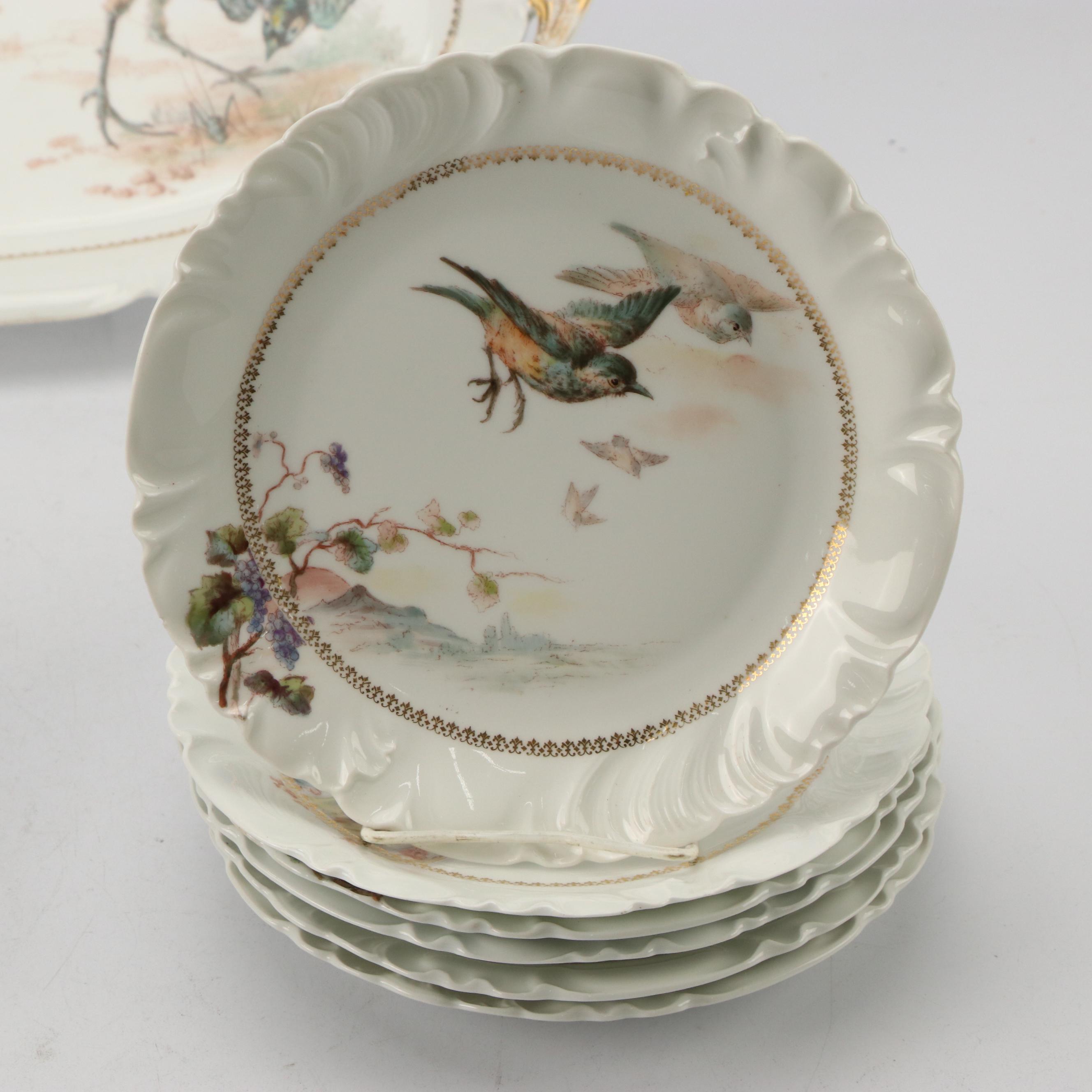 Charles Field Haviland Limoges Porcelain Bird Platter and Plates
