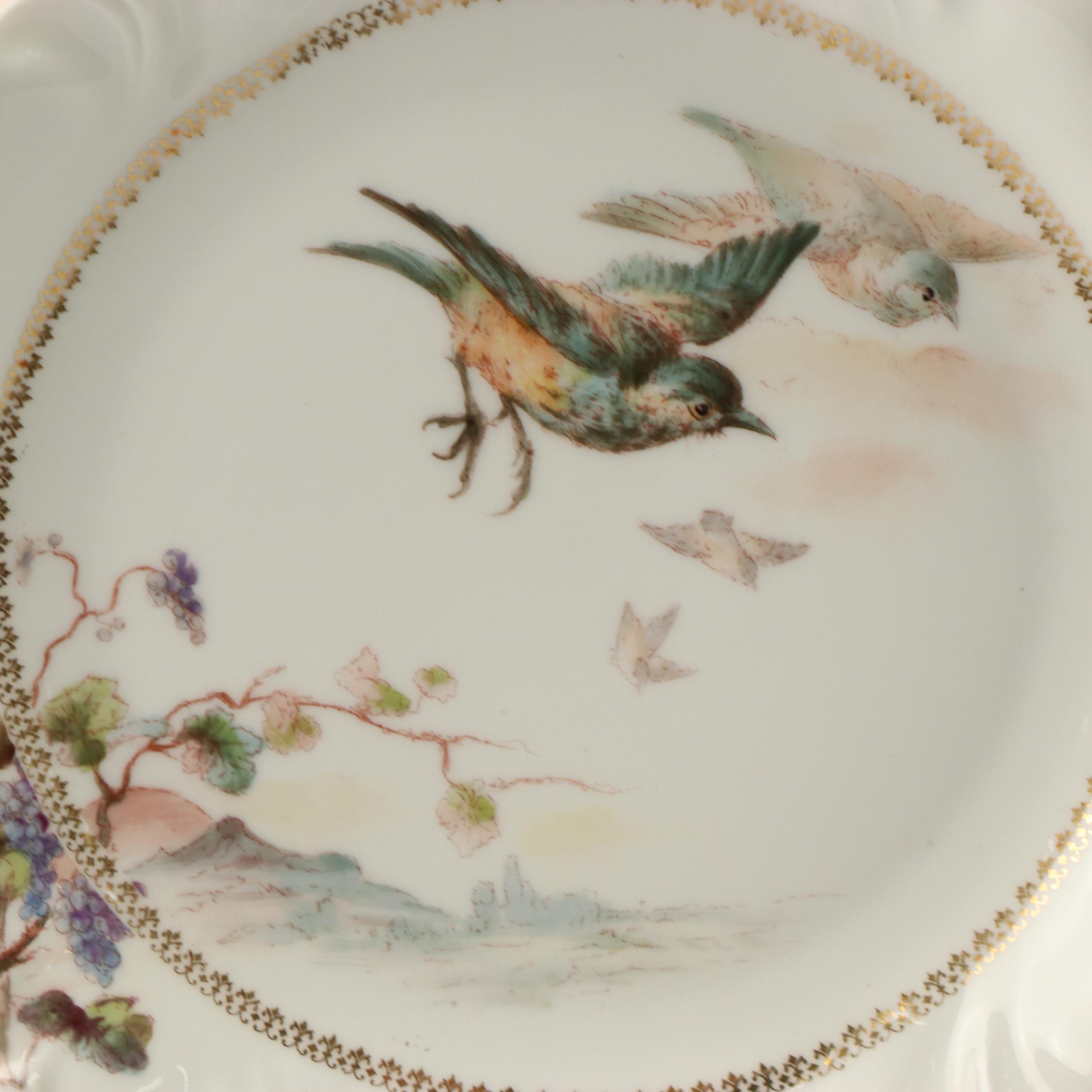 Charles Field Haviland Limoges Porcelain Bird Platter and Plates