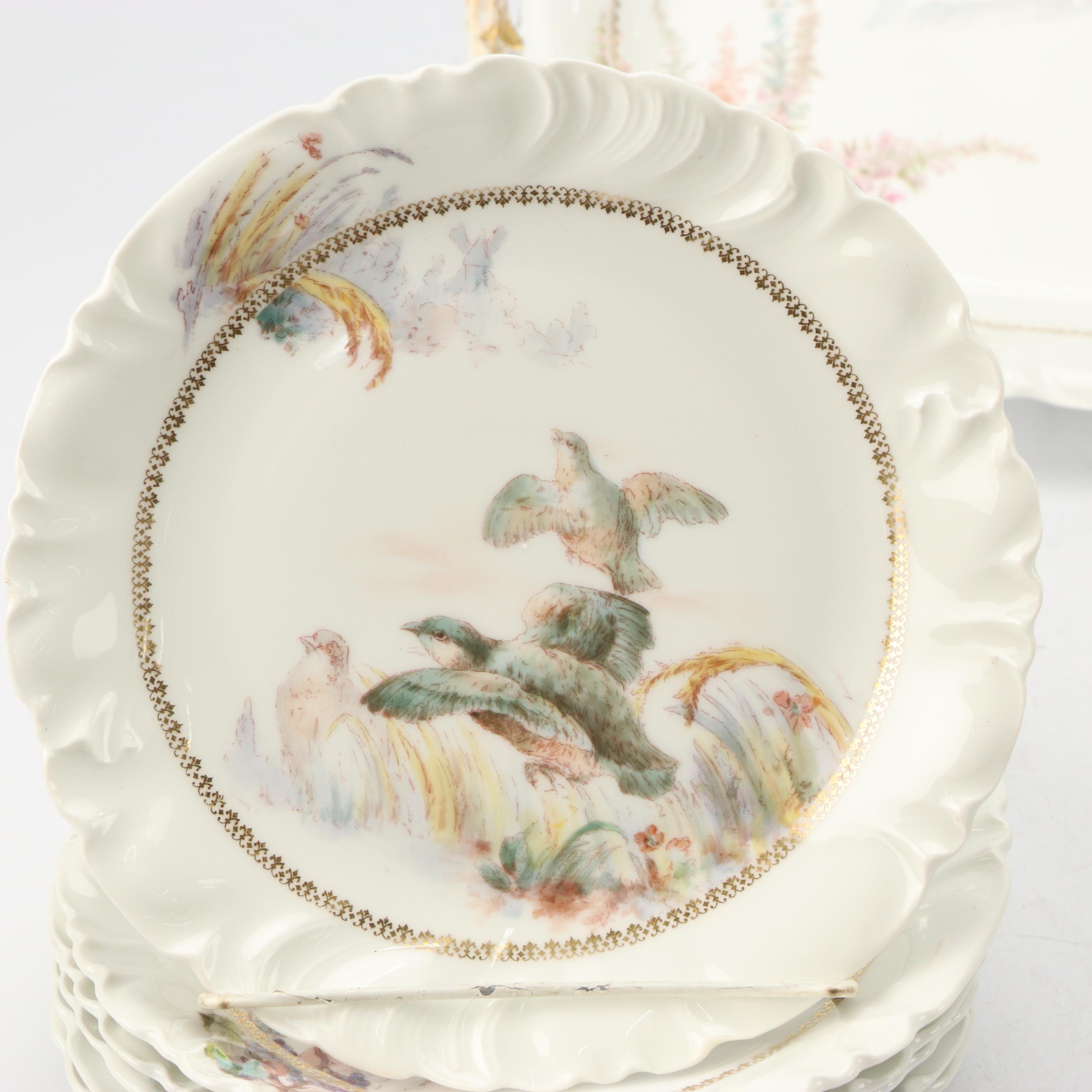 Charles Field Haviland Limoges Porcelain Bird Platter and Plates