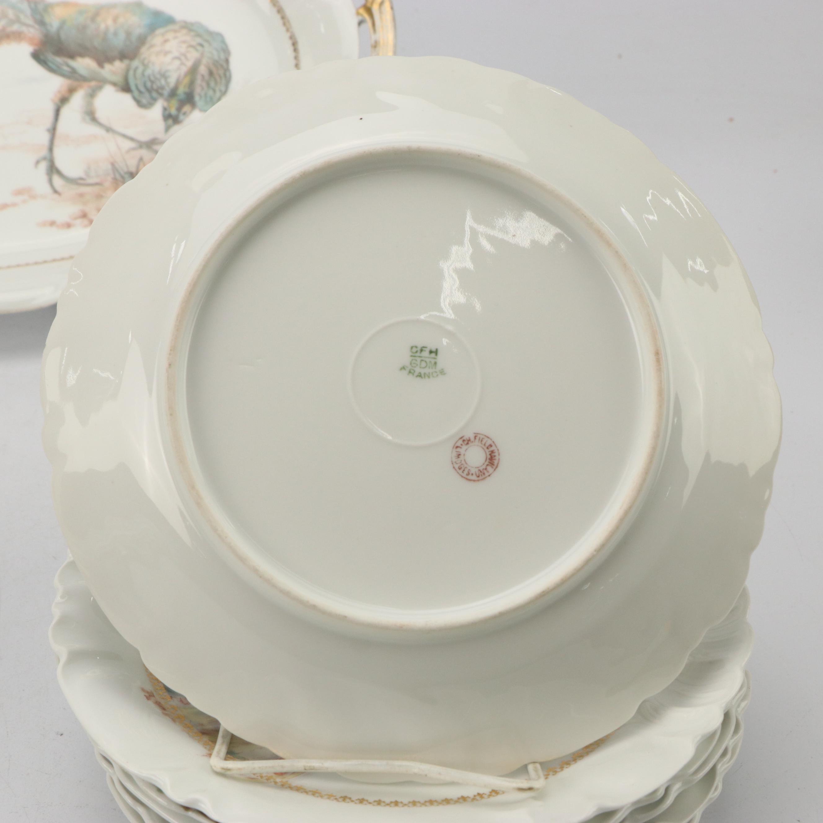 Charles Field Haviland Limoges Porcelain Bird Platter and Plates