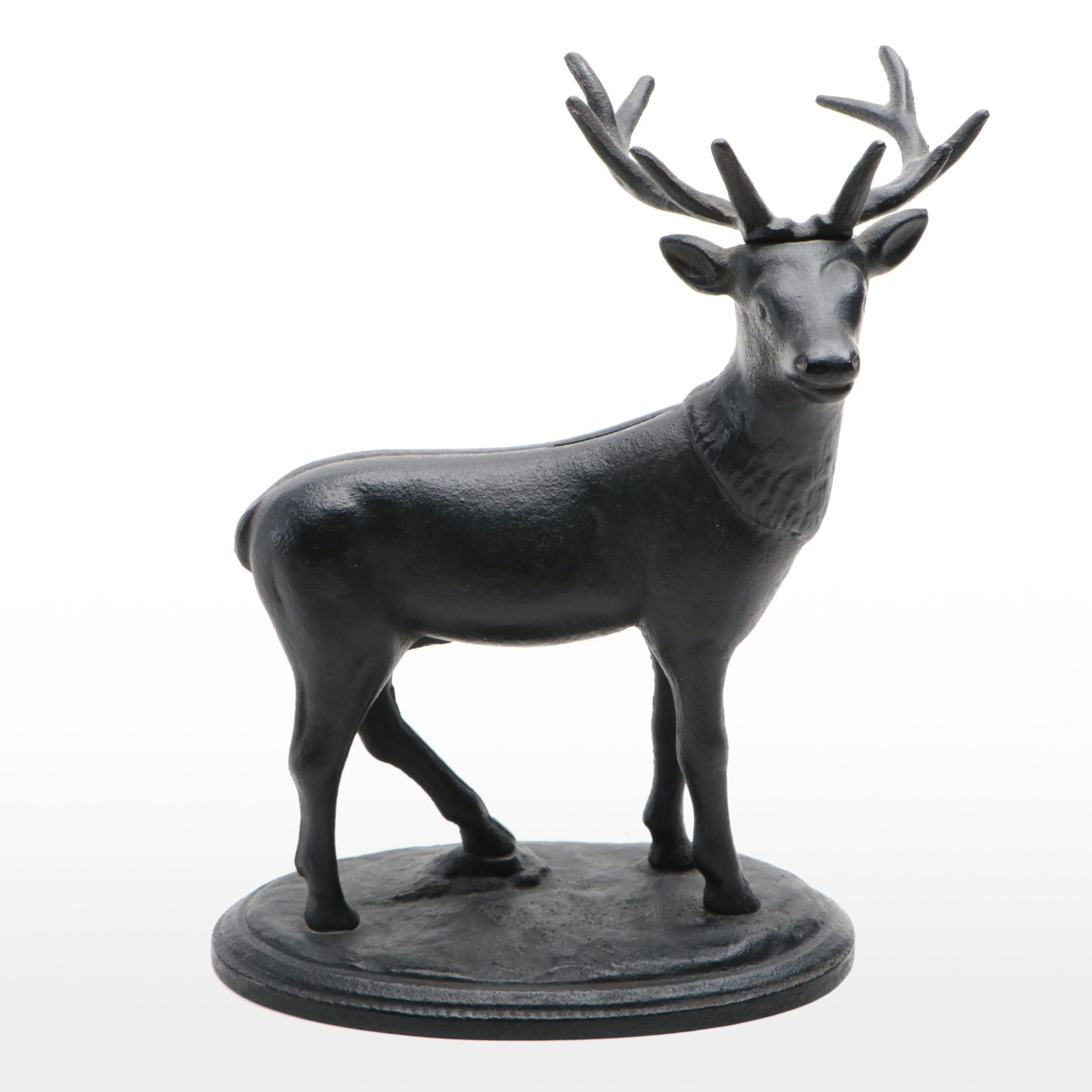 Cast Iron Stag Coin Bank, Mid-20th Century