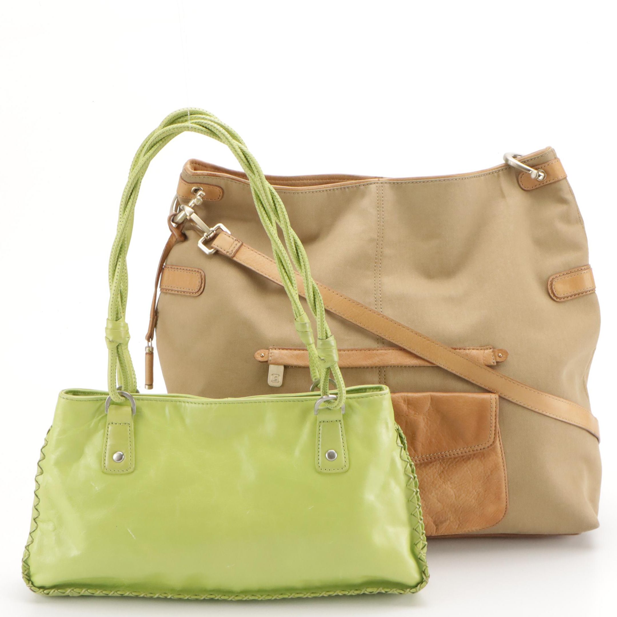 Liz Claiborne Canvas & Leather Tote Bag, Sigrid Olsen Green Leather Shoulder Bag