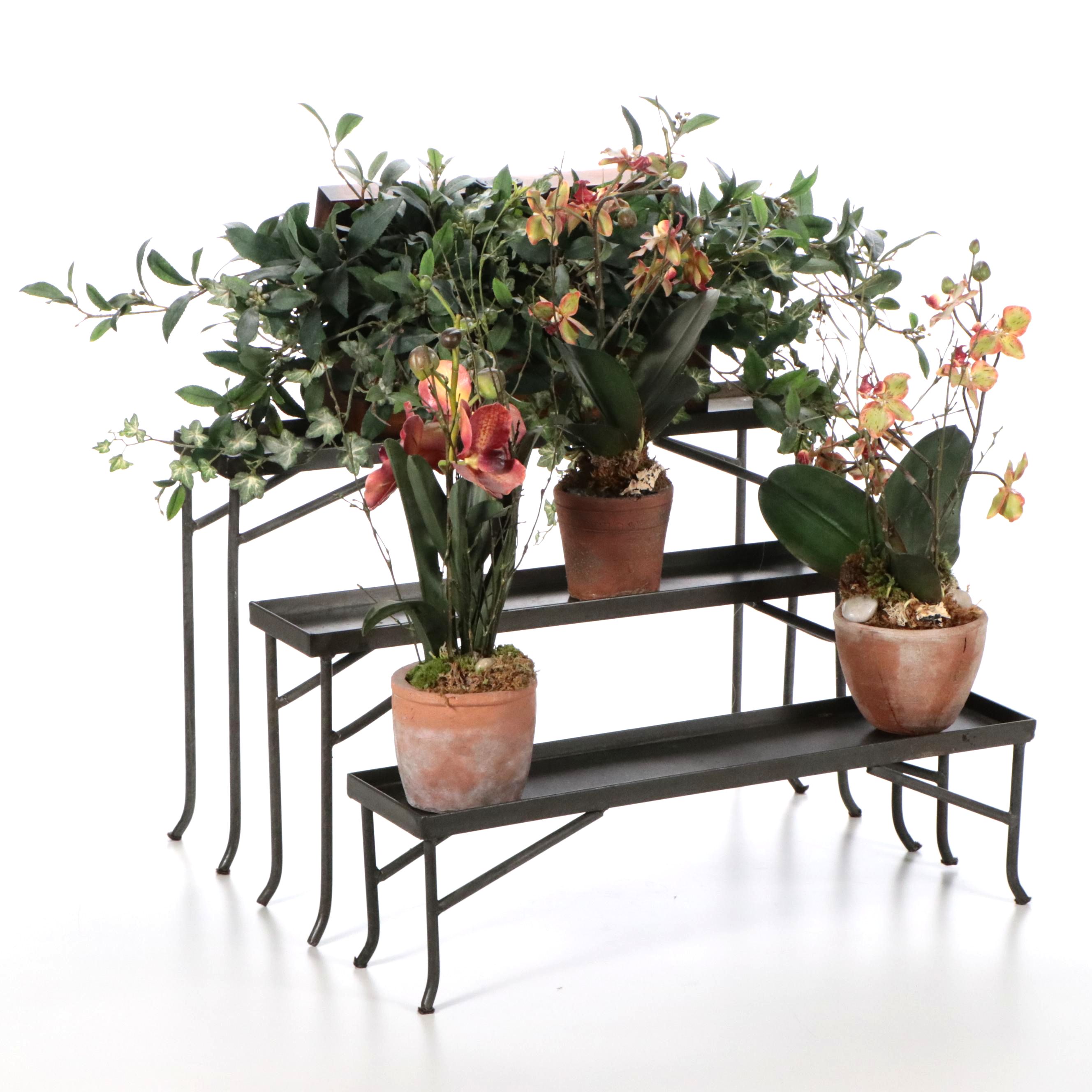 HomArt Metal Plant Stands with Artificial Orchids and More Faux Plants