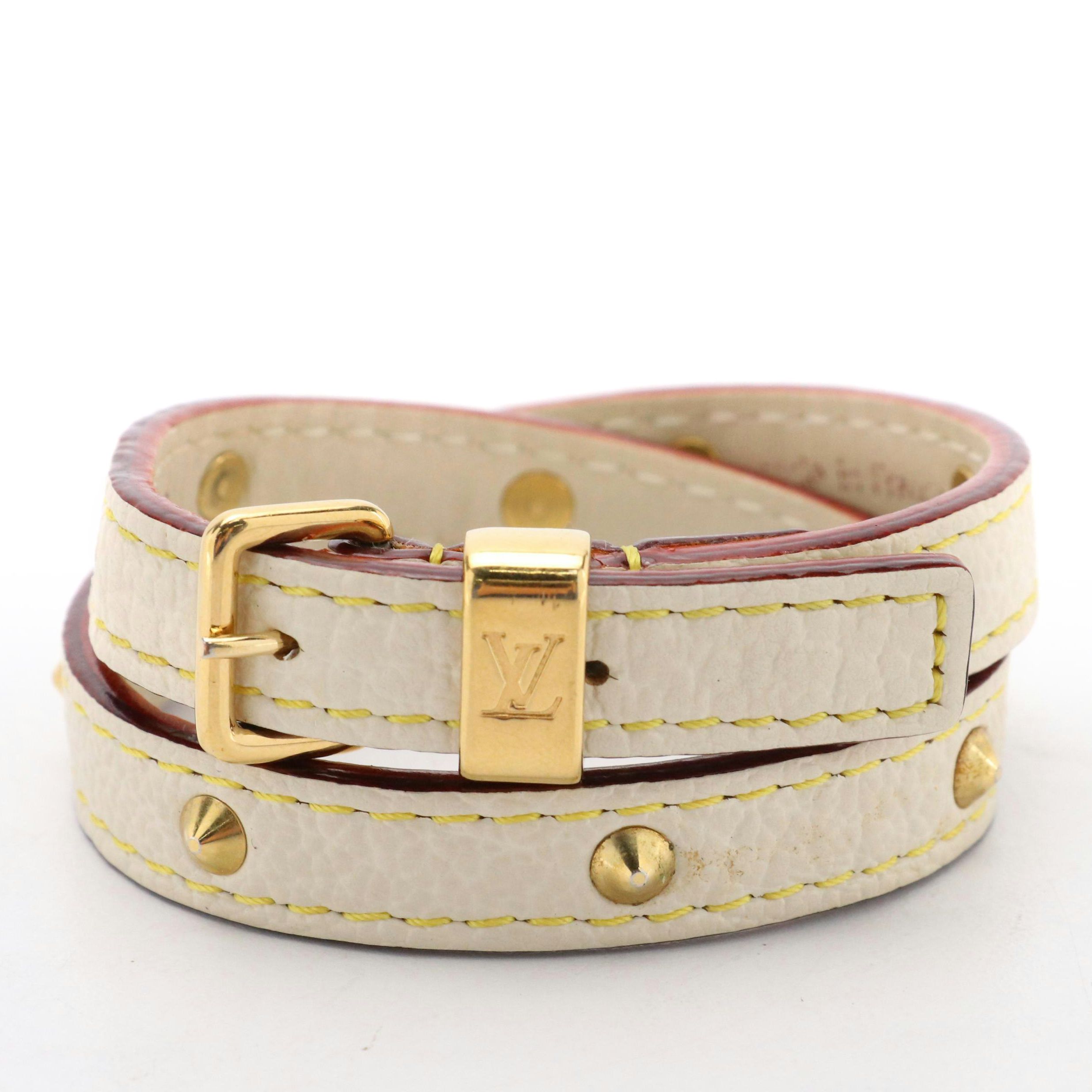 Louis Vuitton Suhari Wrap Bracelet in Studded White Leather