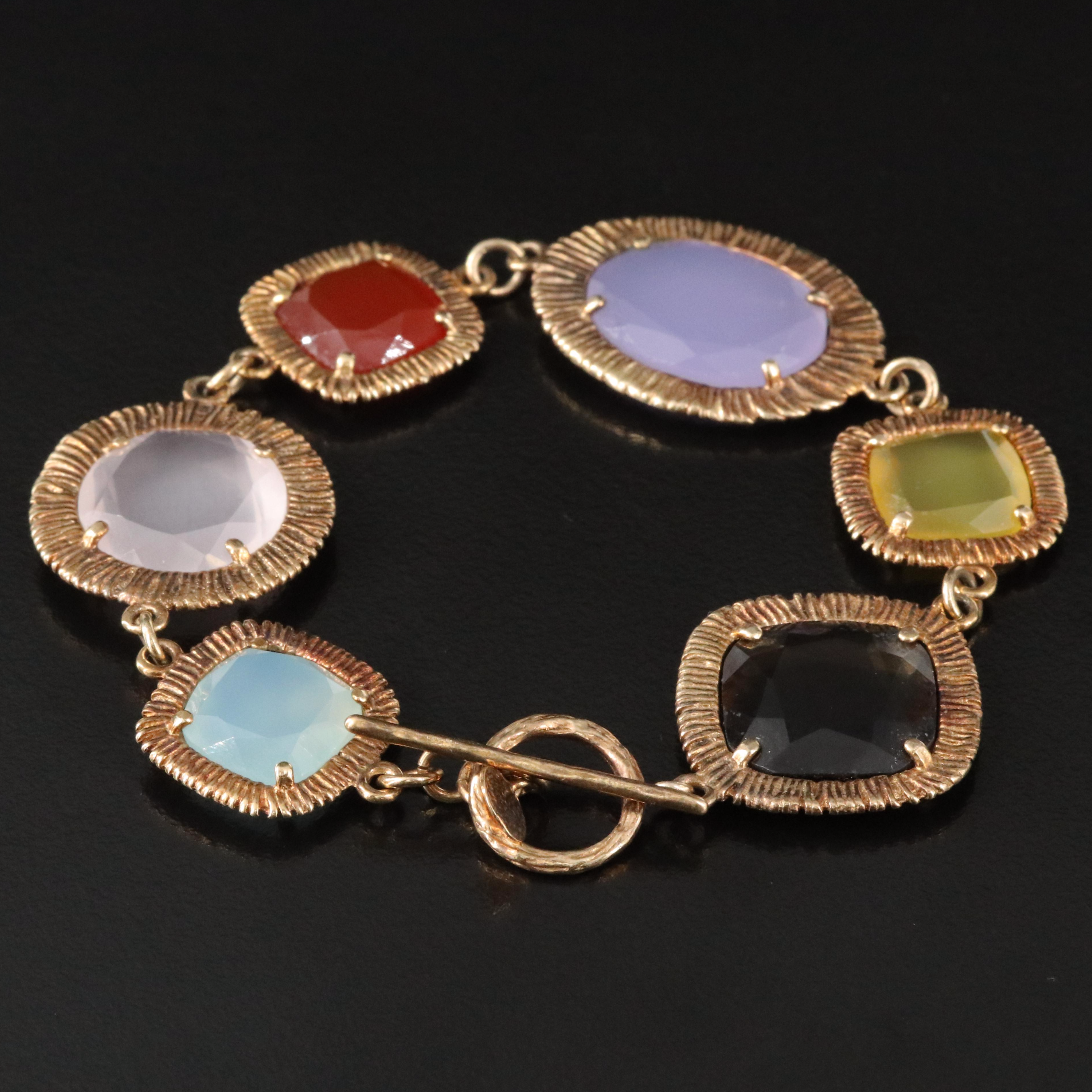 Sterling Bracelet Including Rose Quartz, Smoky Quartz and Carnelian