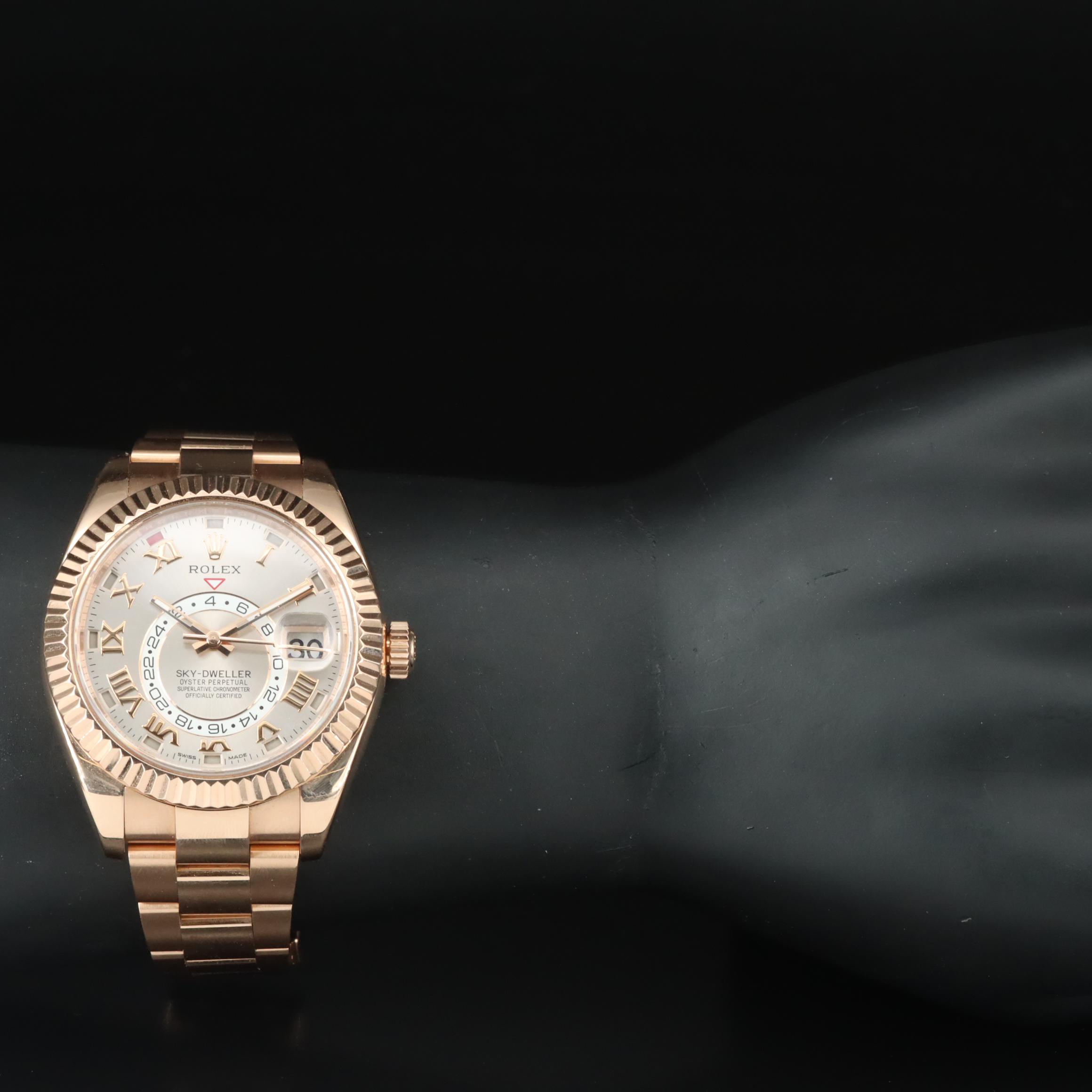 18K Everose Gold Rolex Sky-Dweller Sunburst Roman Dial Watch