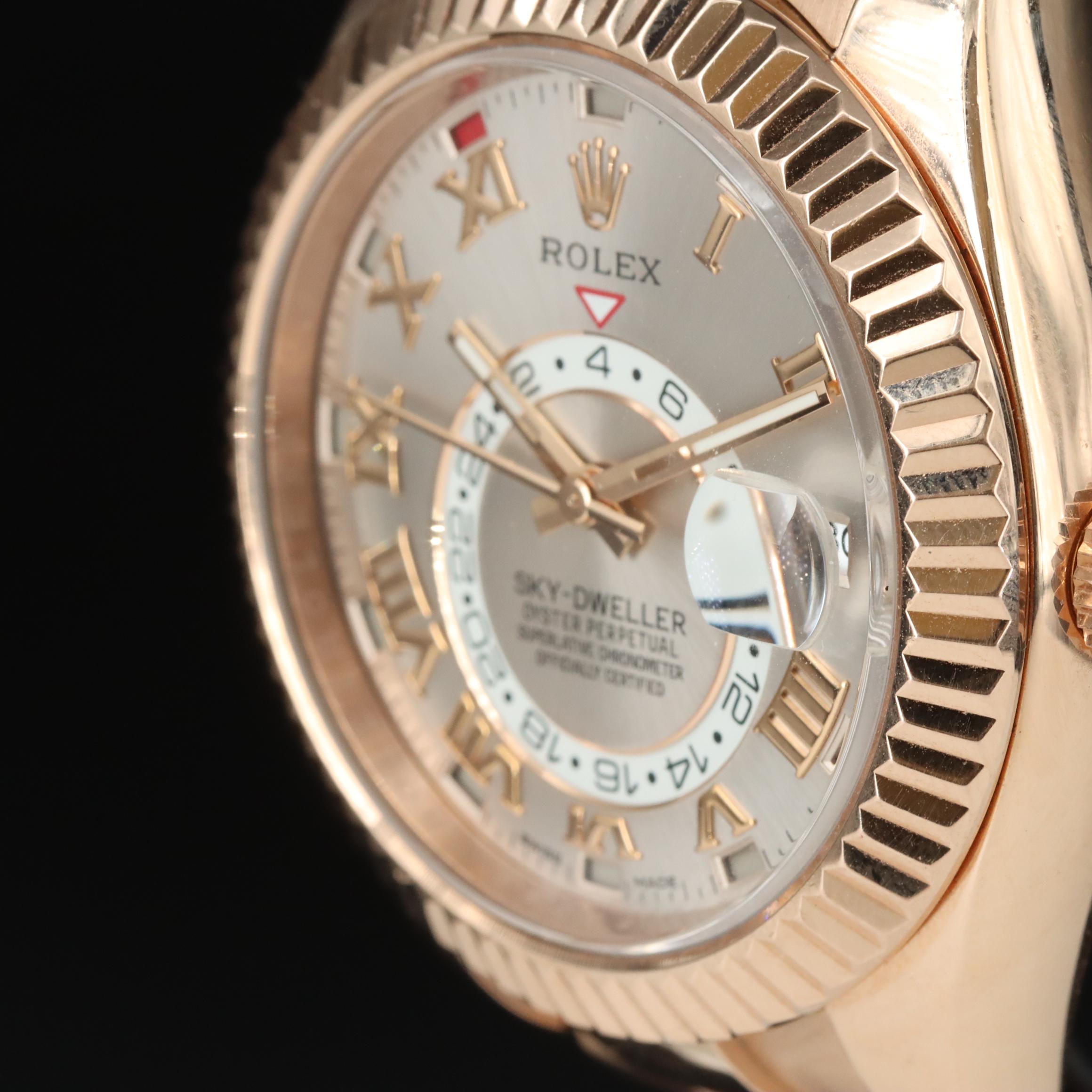 18K Everose Gold Rolex Sky-Dweller Sunburst Roman Dial Watch