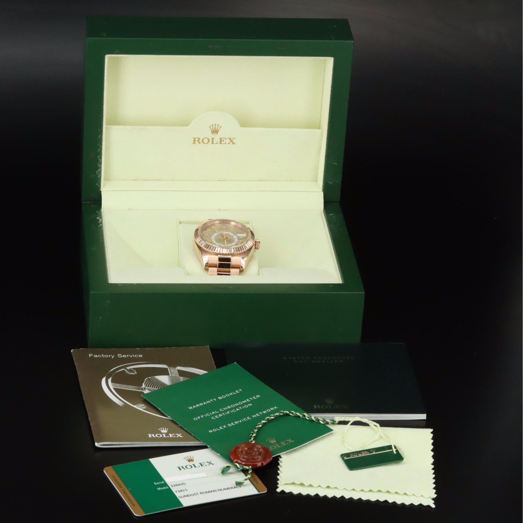 18K Everose Gold Rolex Sky-Dweller Sunburst Roman Dial Watch