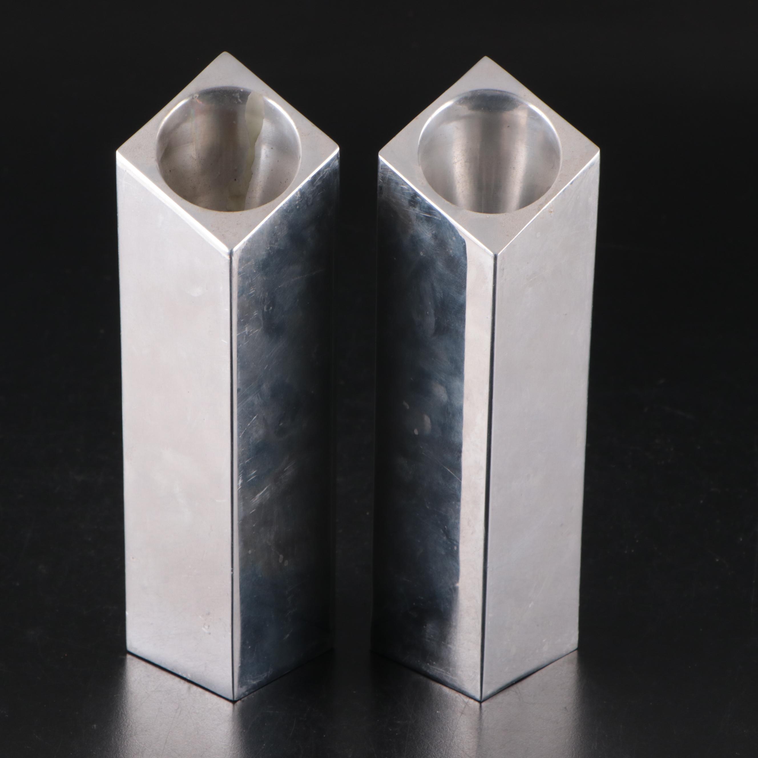 Nambé Aluminum Alloy Candlesticks and Trays, Late 20th Century