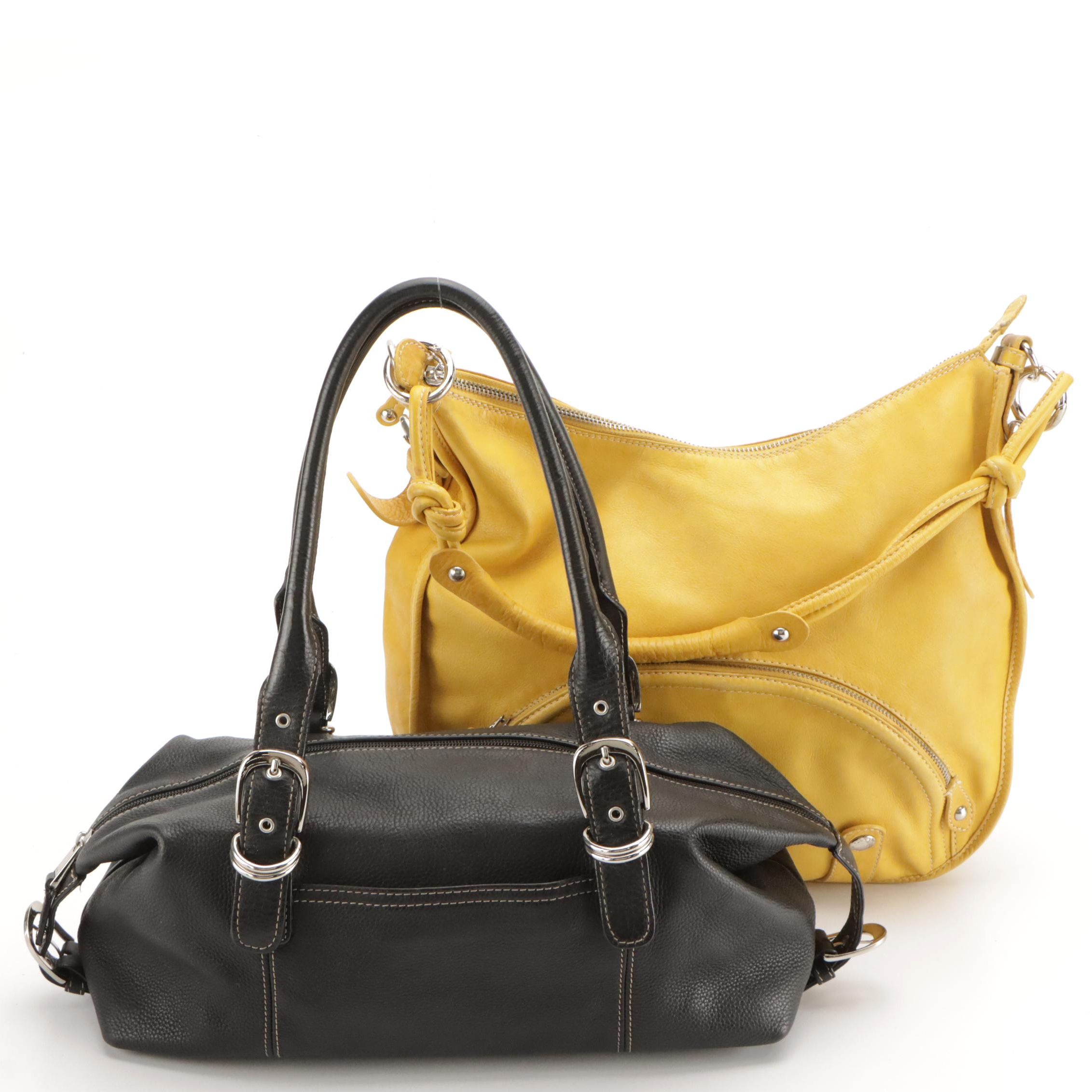 Tignanello Black Leather Shoulder Bag and Nuovedive Yellow Leather Hobo Bag