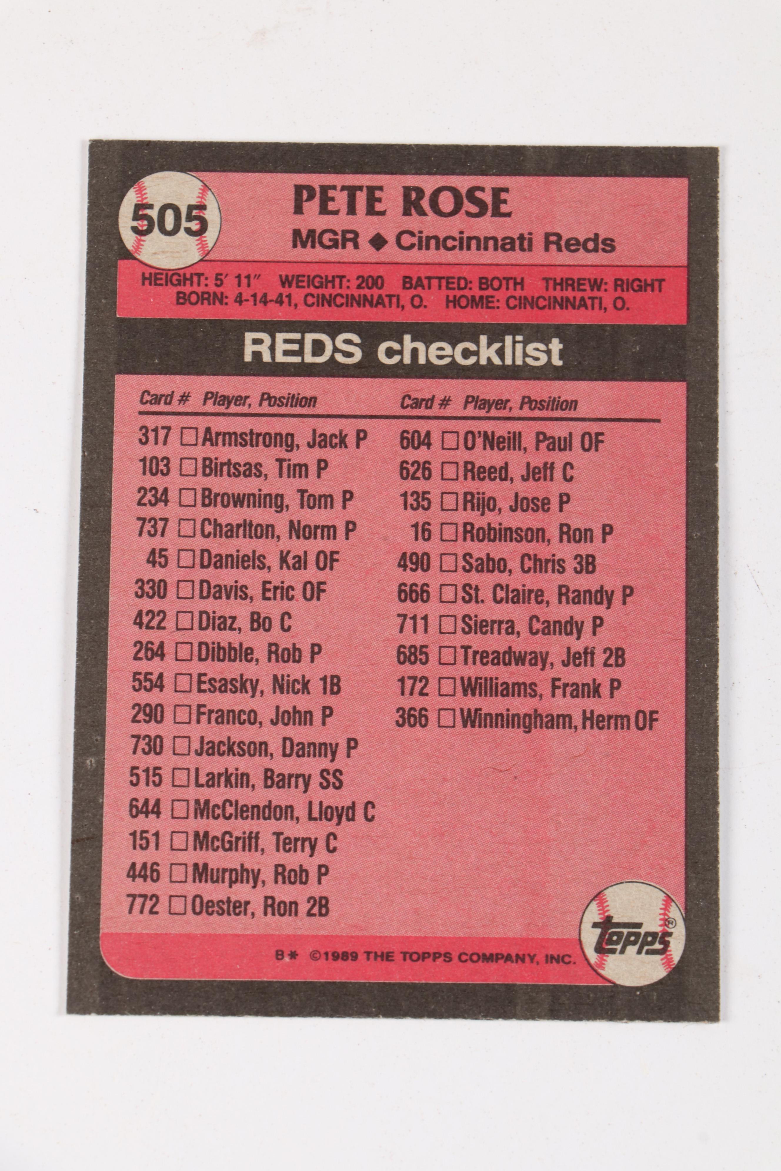 Over 200 1989 Topps Pete Rose Manager Reds Checklist #505 Baseball Cards