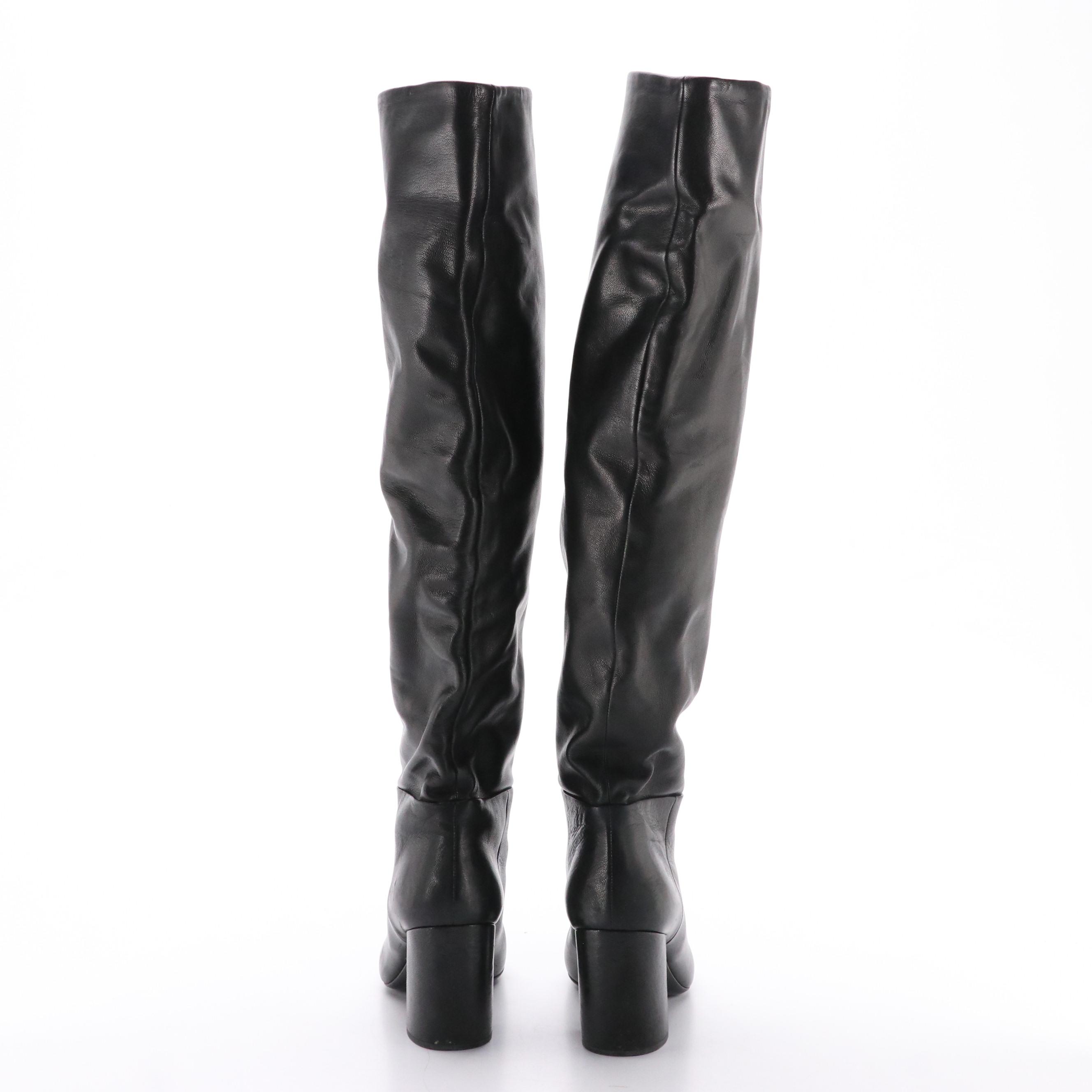 Prada Metallic Leather Knee-High Heeled Boots in Box