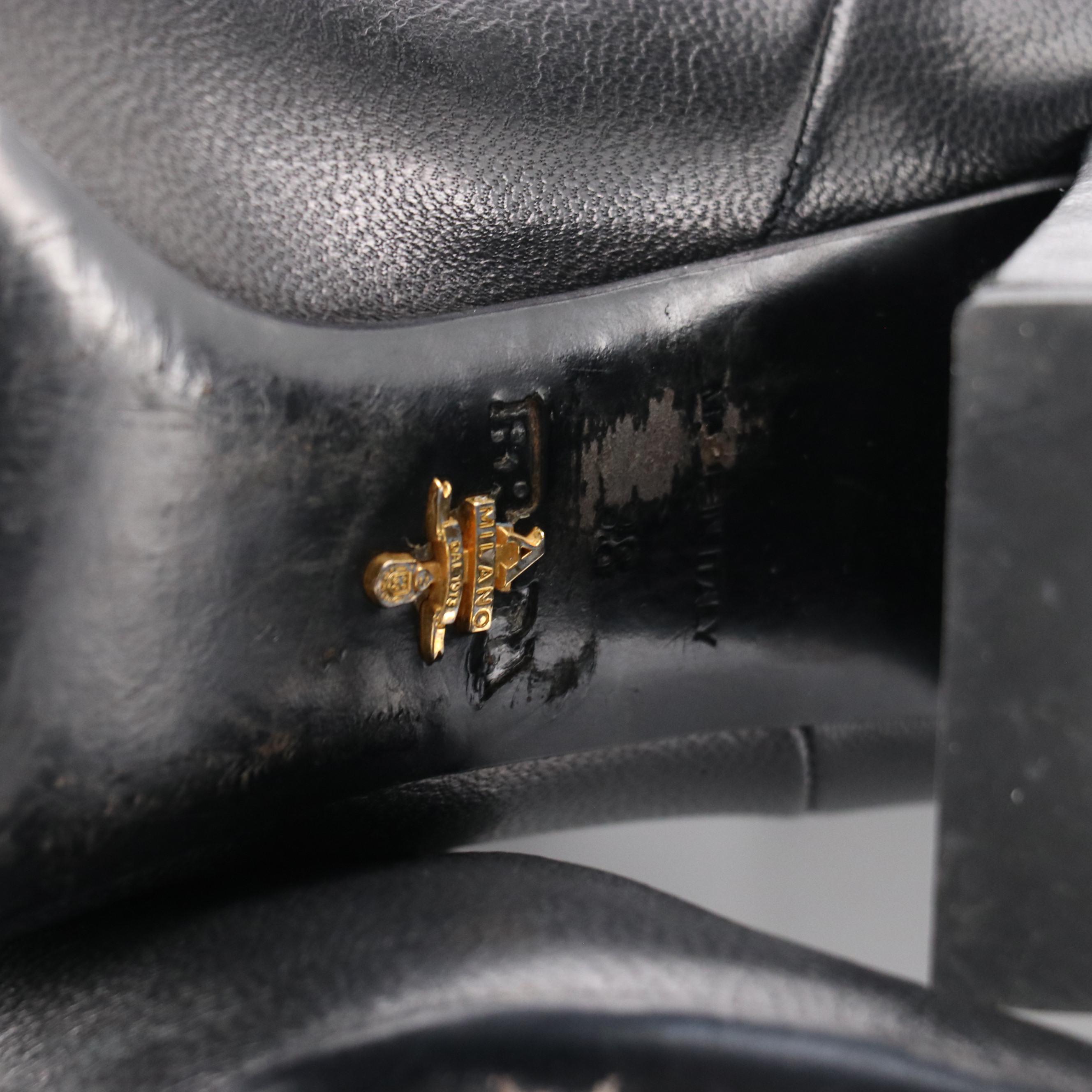 Prada Metallic Leather Knee-High Heeled Boots in Box