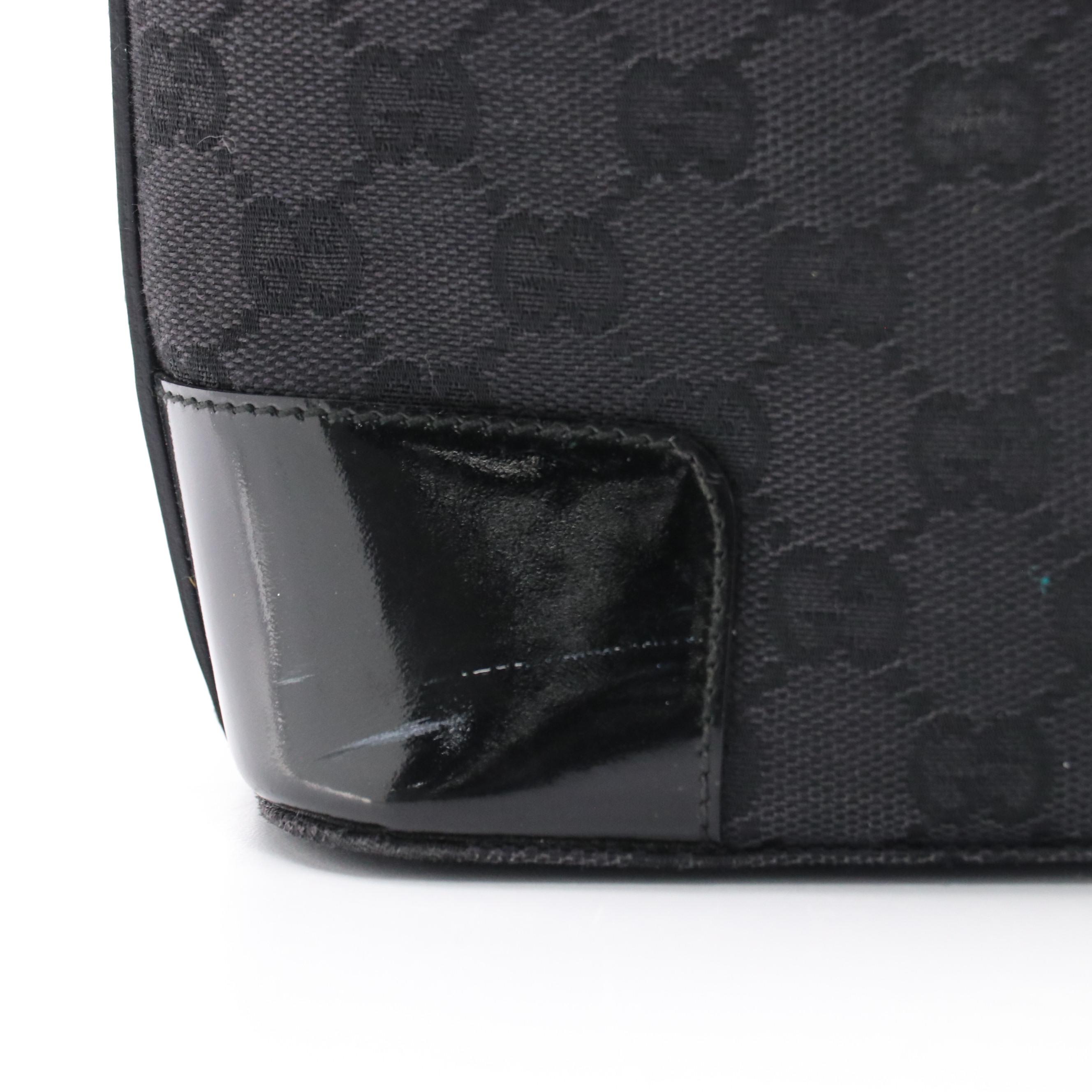 Gucci Black GG Canvas Hobo Shoulder Bag with Patent Leather Trim