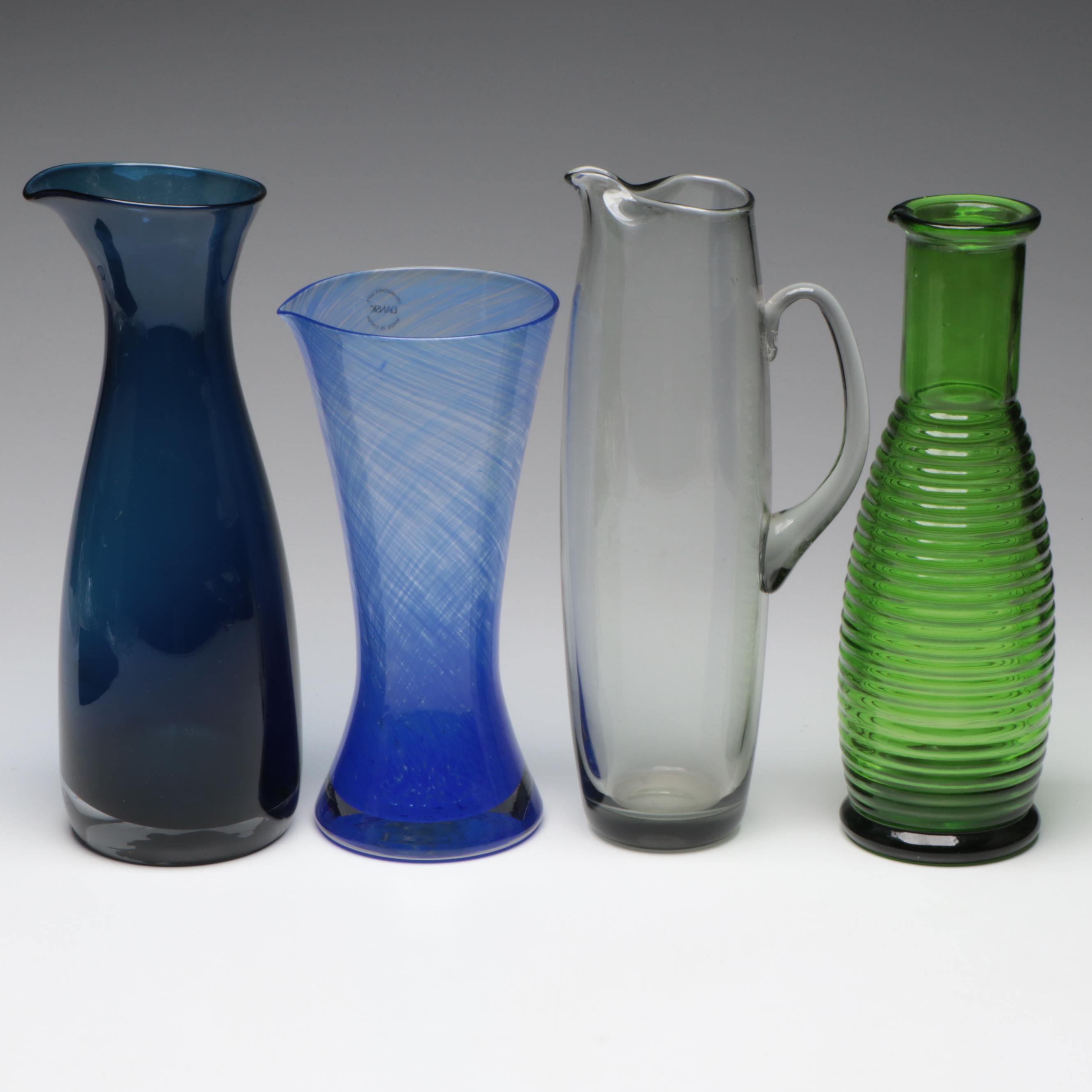 Dansk Blue Glass Cocktail Stirrer with Other Pitcher and Carafe