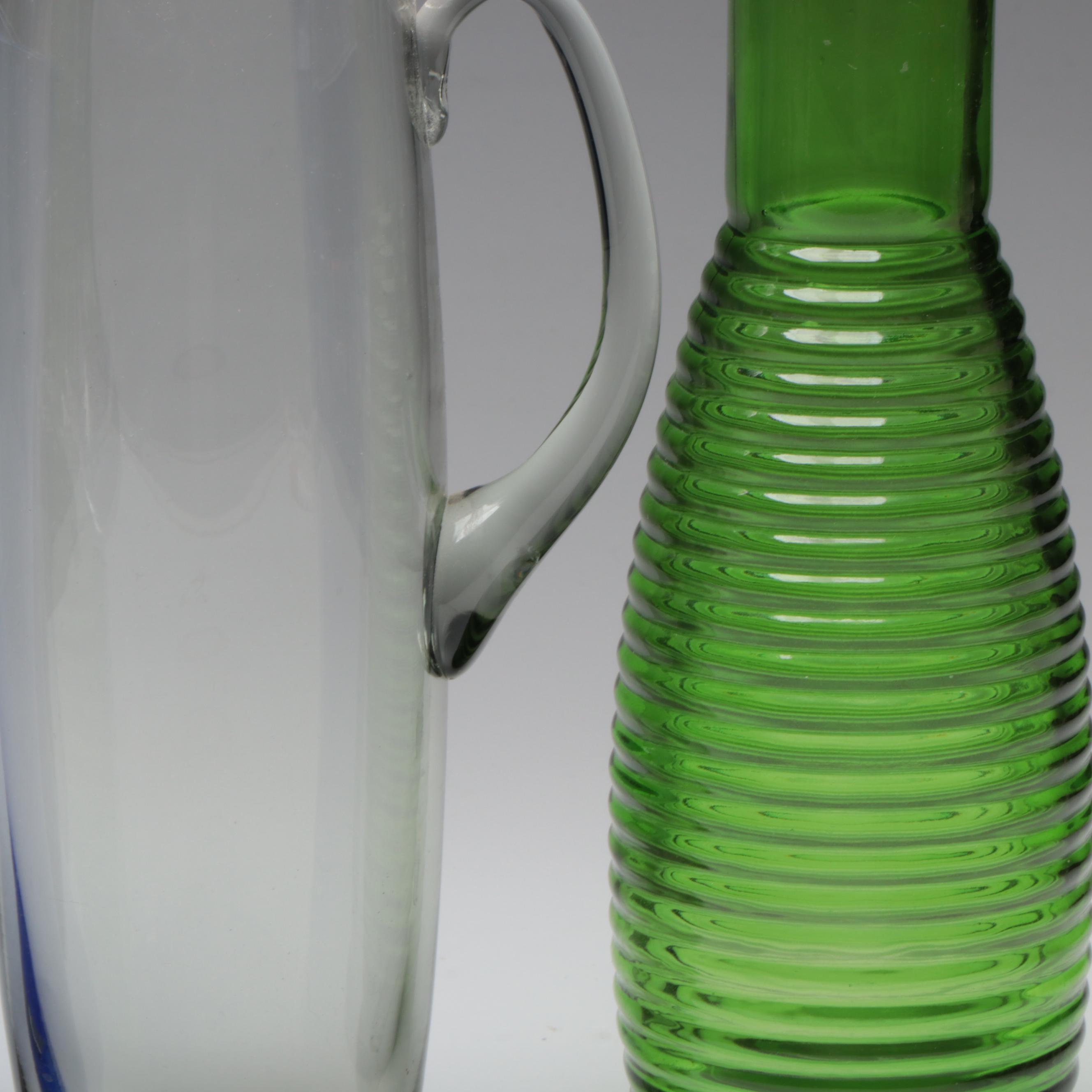 Dansk Blue Glass Cocktail Stirrer with Other Pitcher and Carafe