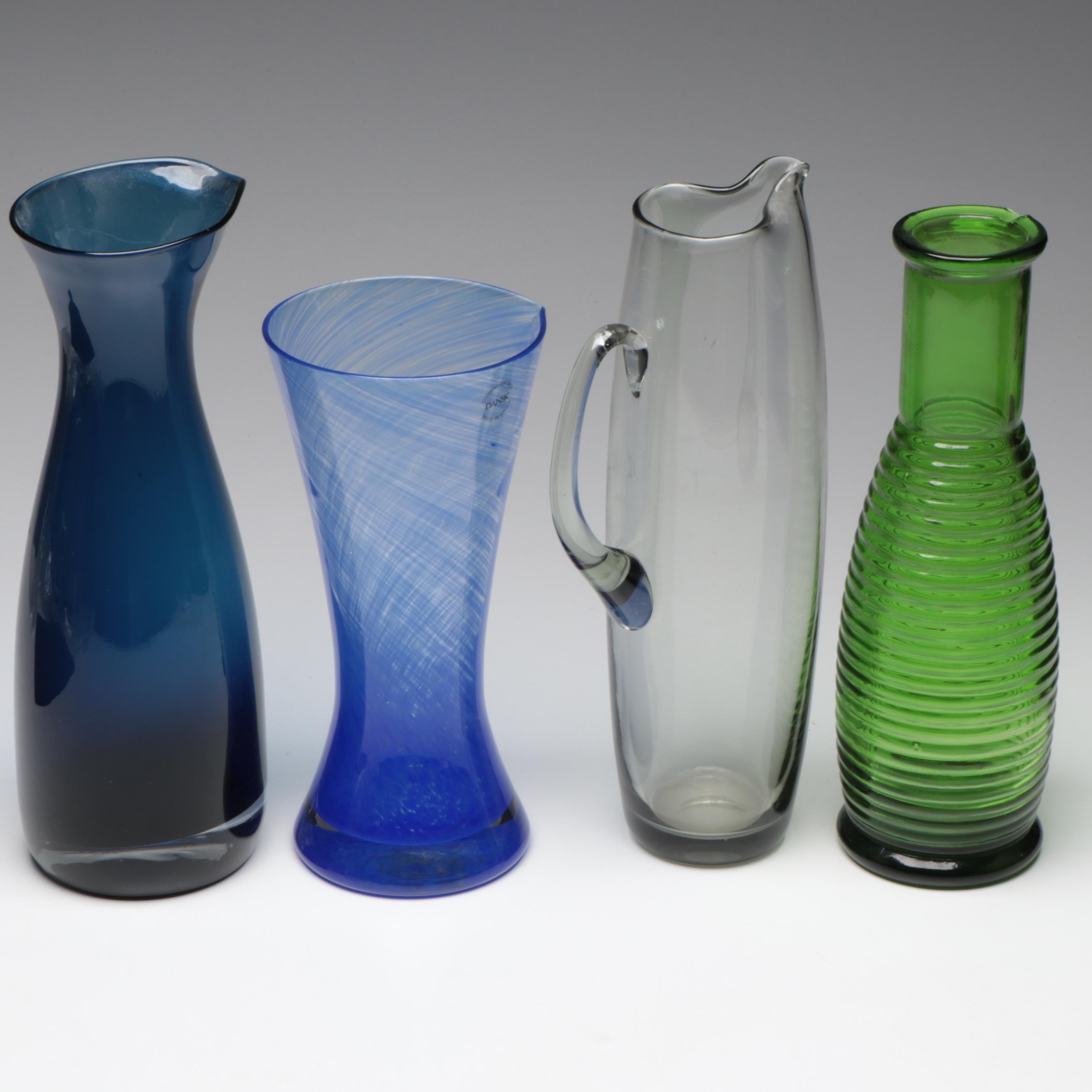 Dansk Blue Glass Cocktail Stirrer with Other Pitcher and Carafe