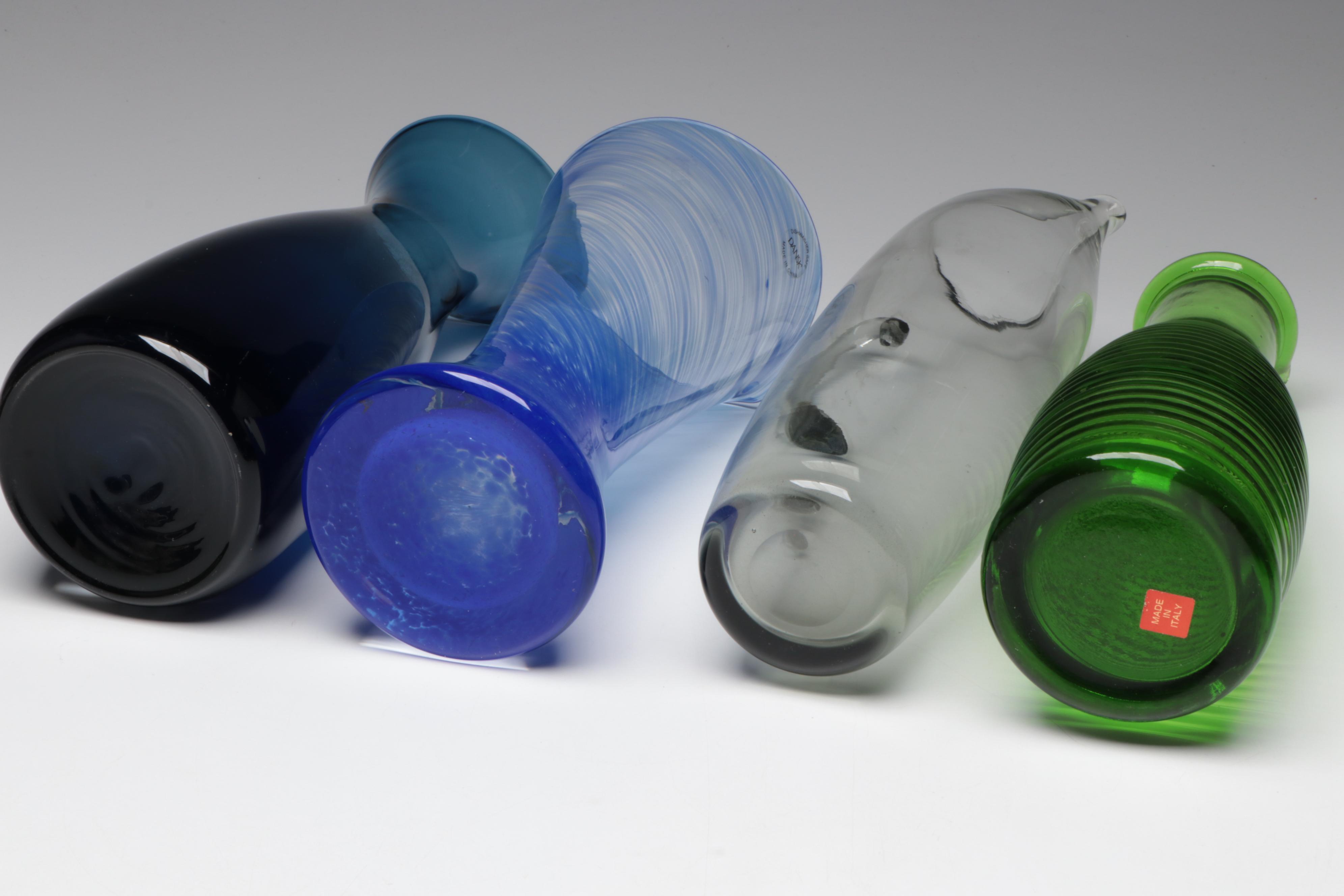 Dansk Blue Glass Cocktail Stirrer with Other Pitcher and Carafe