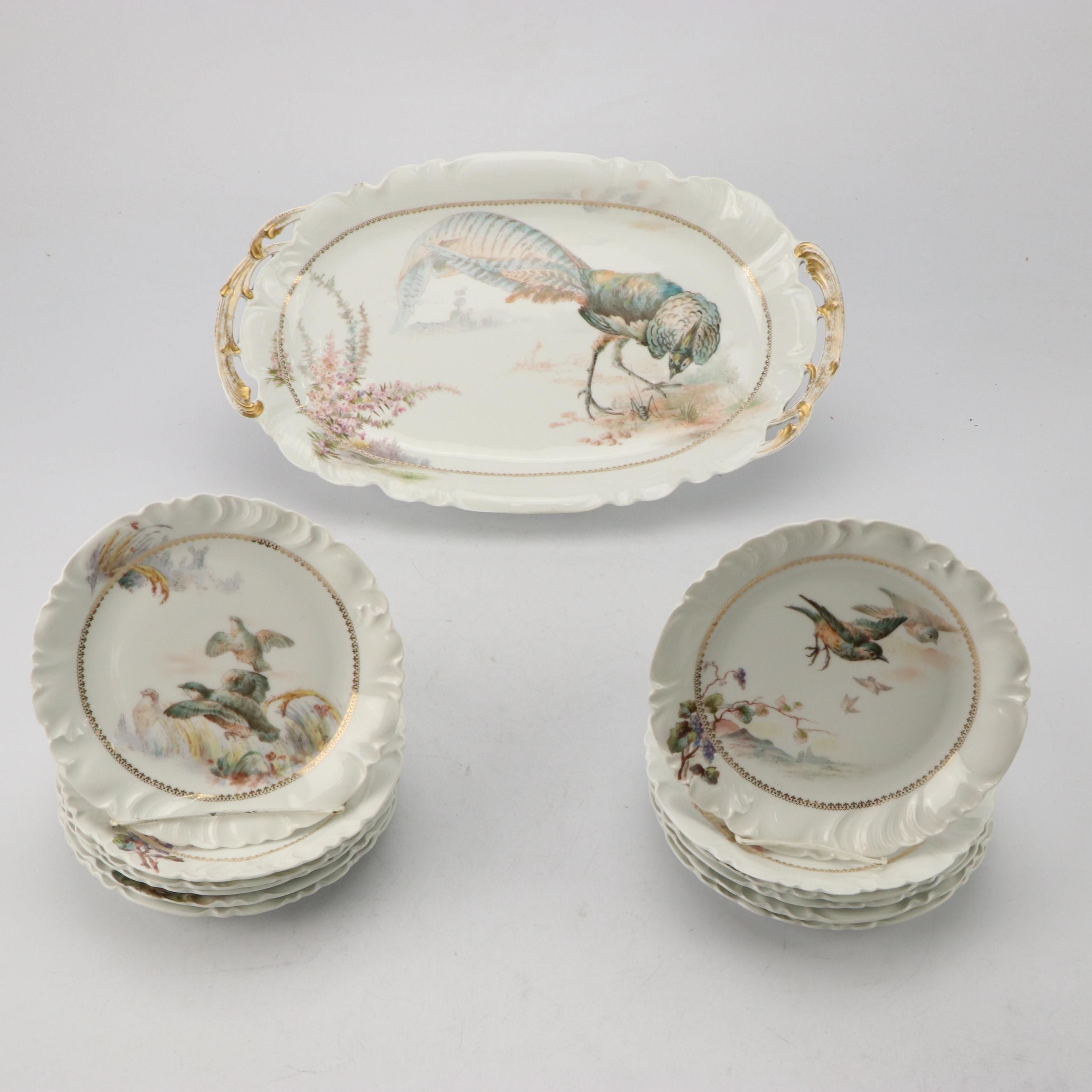 Charles Field Haviland Limoges Porcelain Bird Platter and Plates