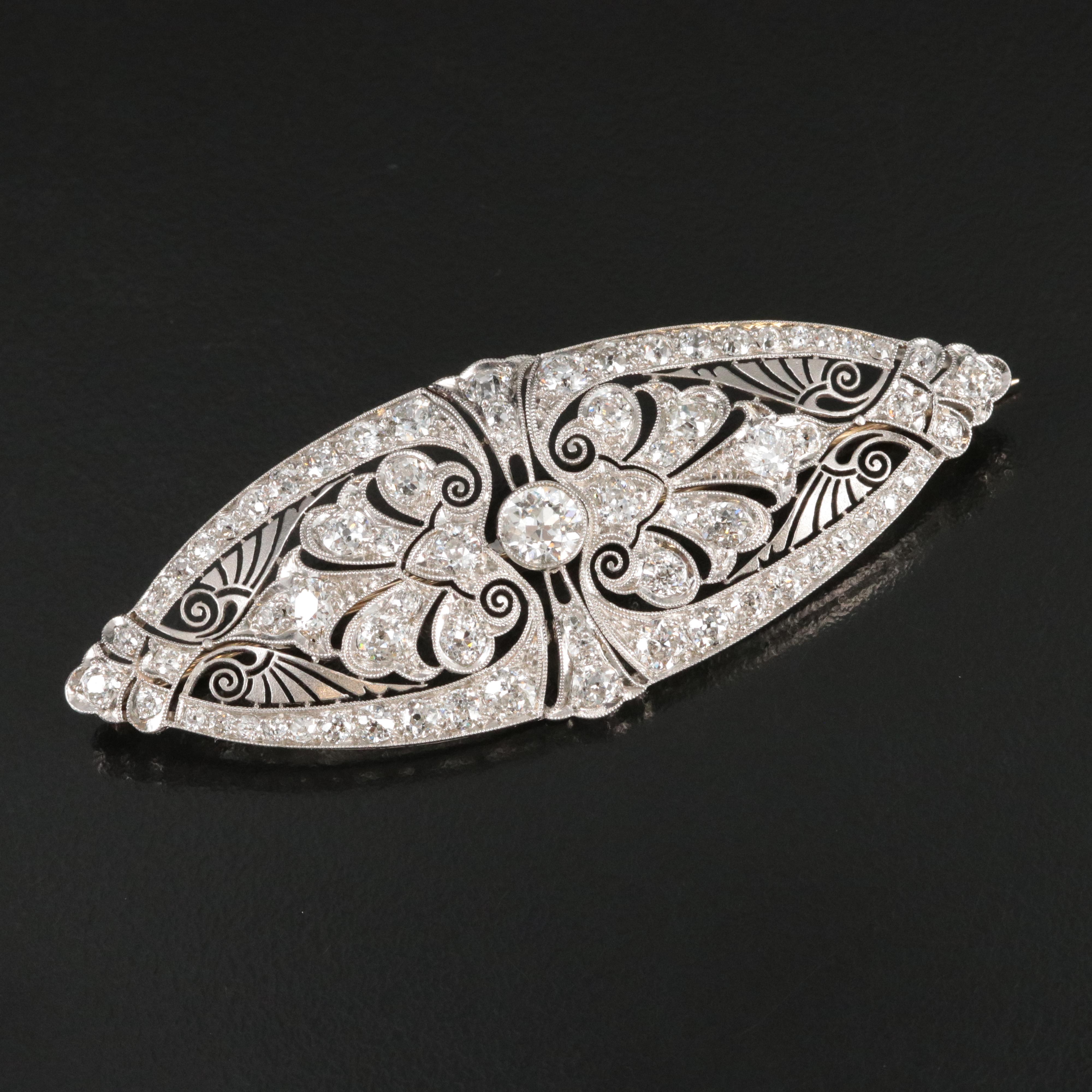 Edwardian Platinum 4.78 CTW Diamond Brooch