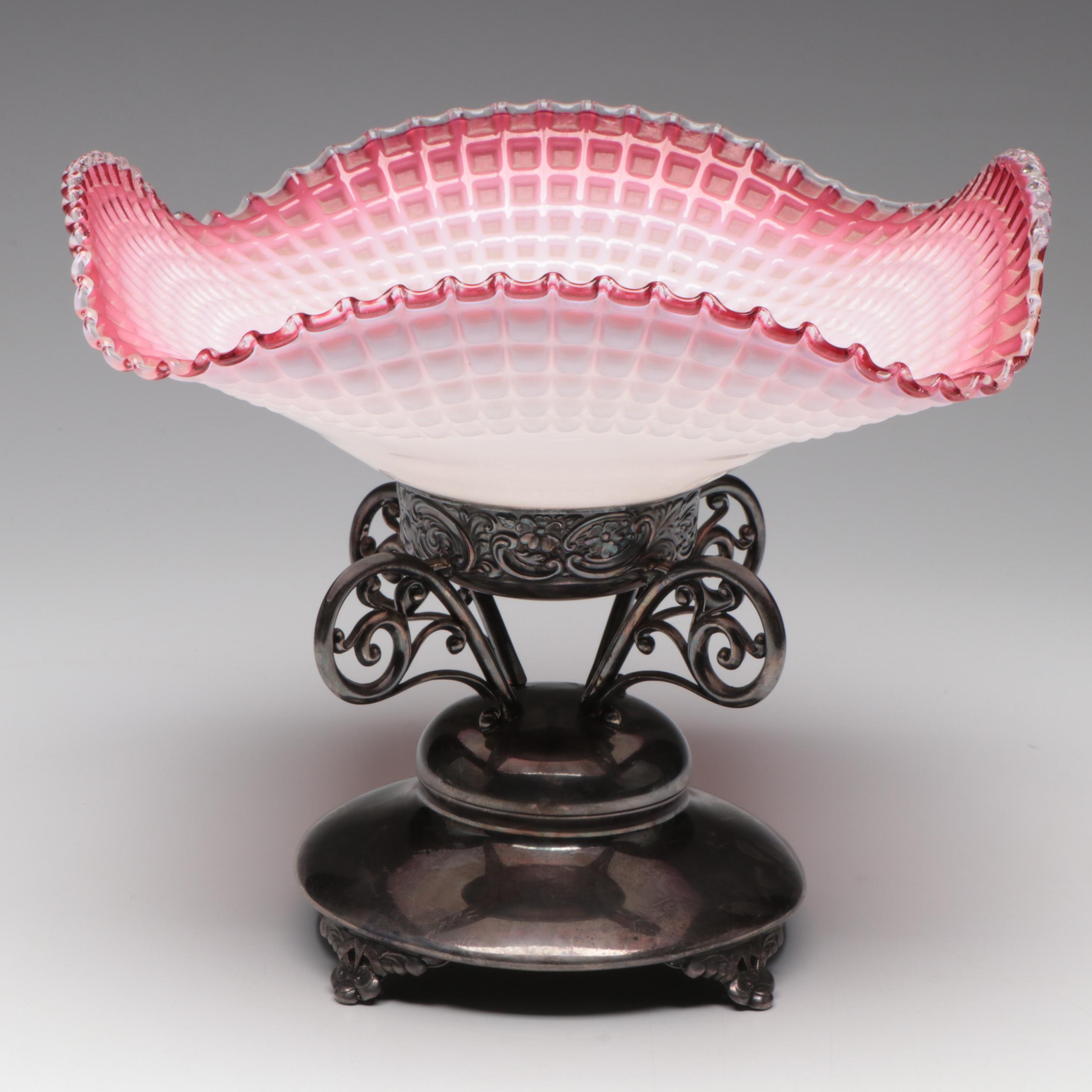 E. G. Webster & Son Silver Plate Base with Milk Glass Bowl