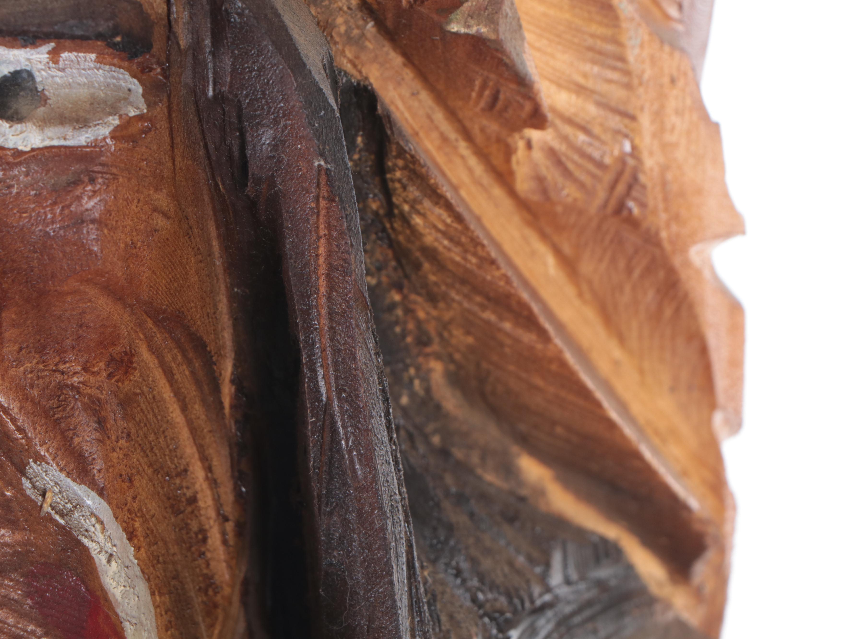 Large Cigar Store Style Wooden Chainsaw Sculpture of Indigenous Chief Figure