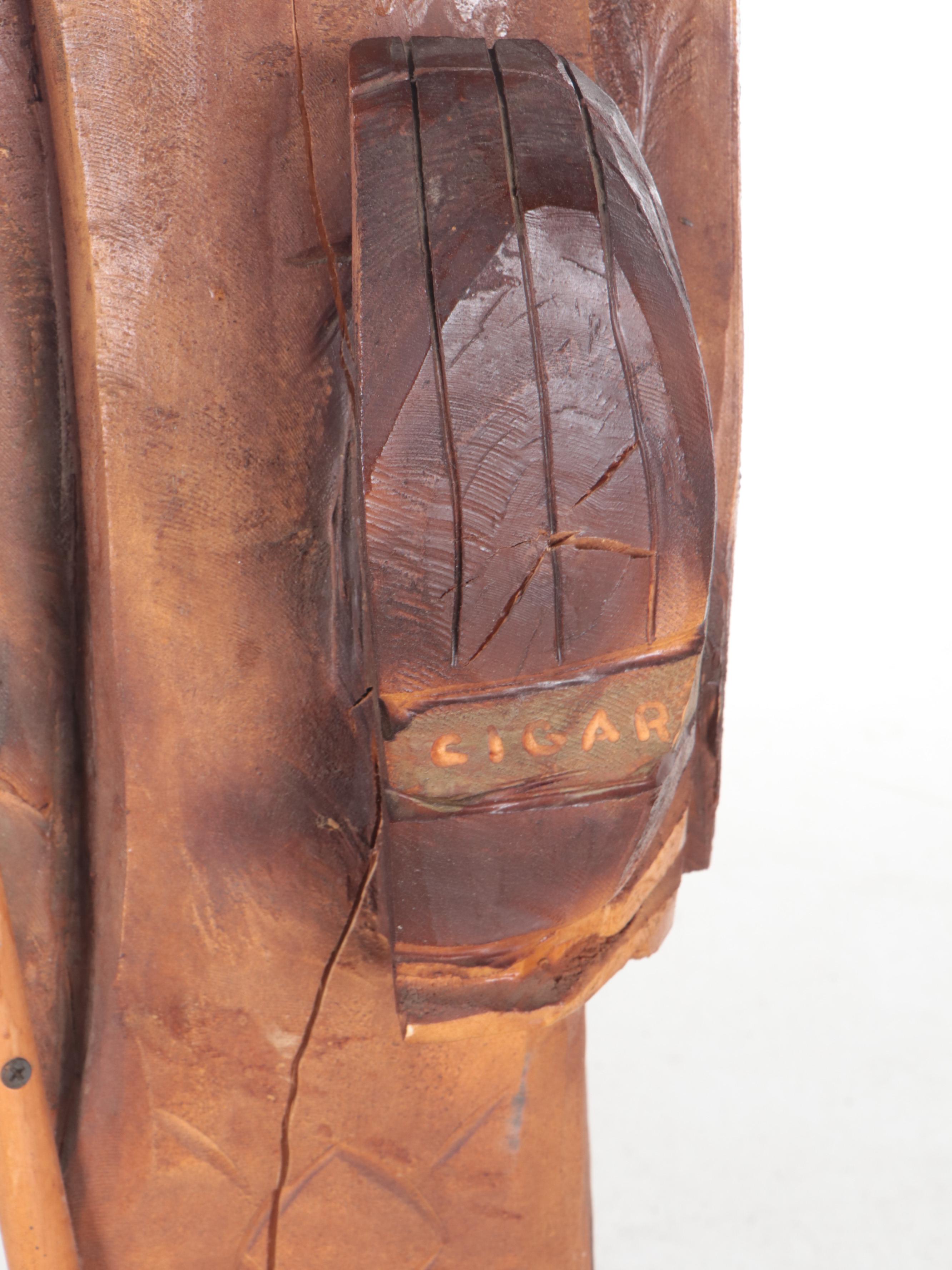 Large Cigar Store Style Wooden Chainsaw Sculpture of Indigenous Chief Figure