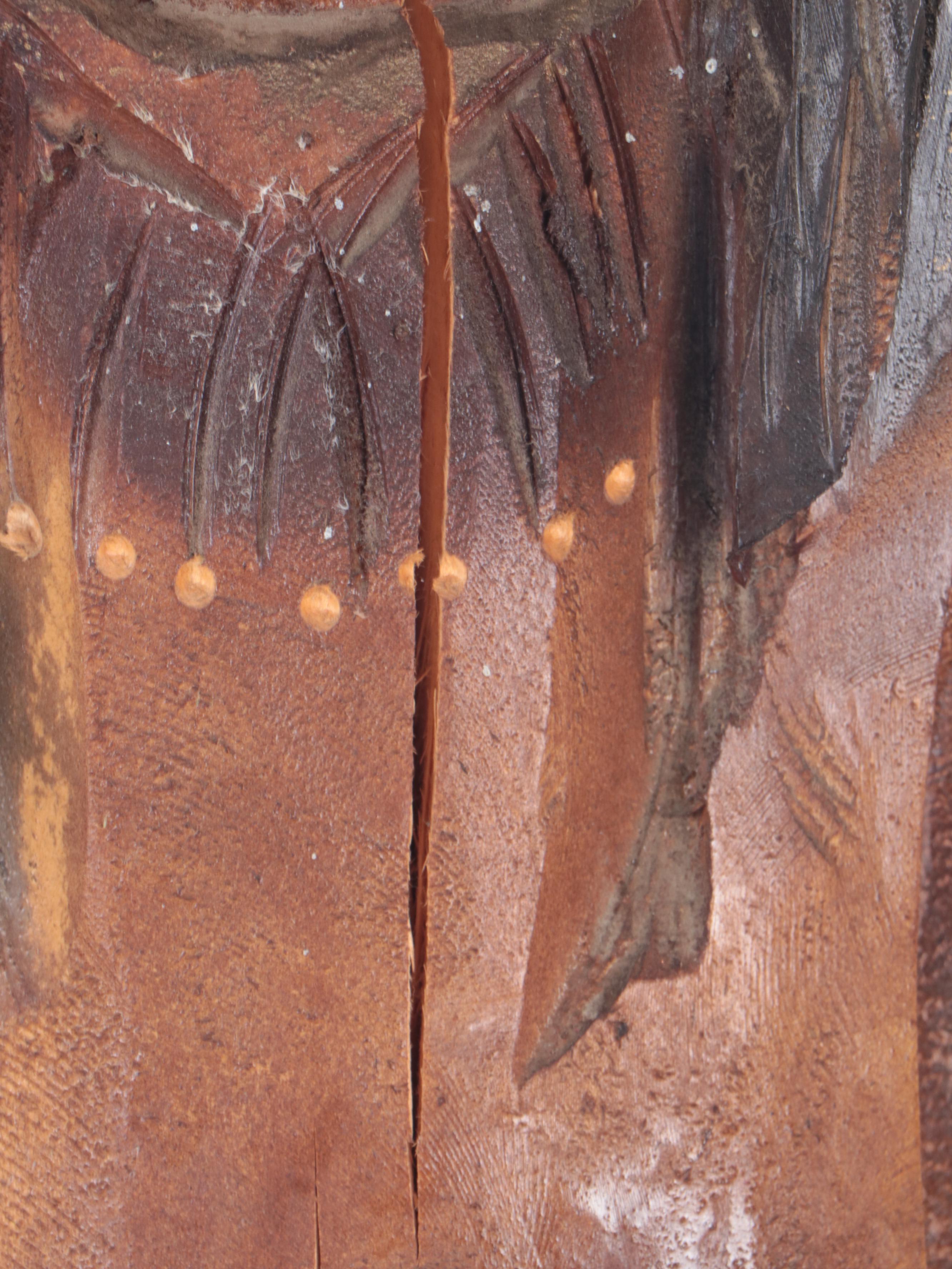 Large Cigar Store Style Wooden Chainsaw Sculpture of Indigenous Chief Figure