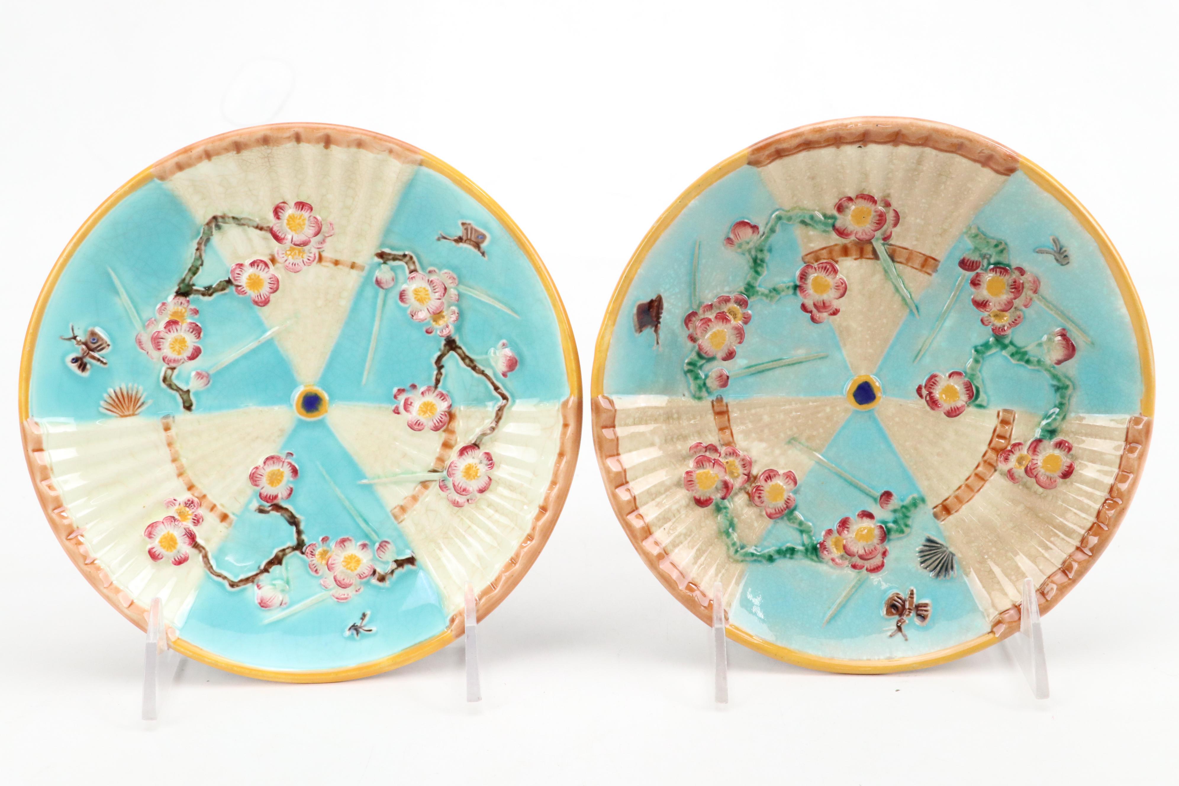Wedgwood Majolica Butterfly and Fan Plates, Late 19th Century