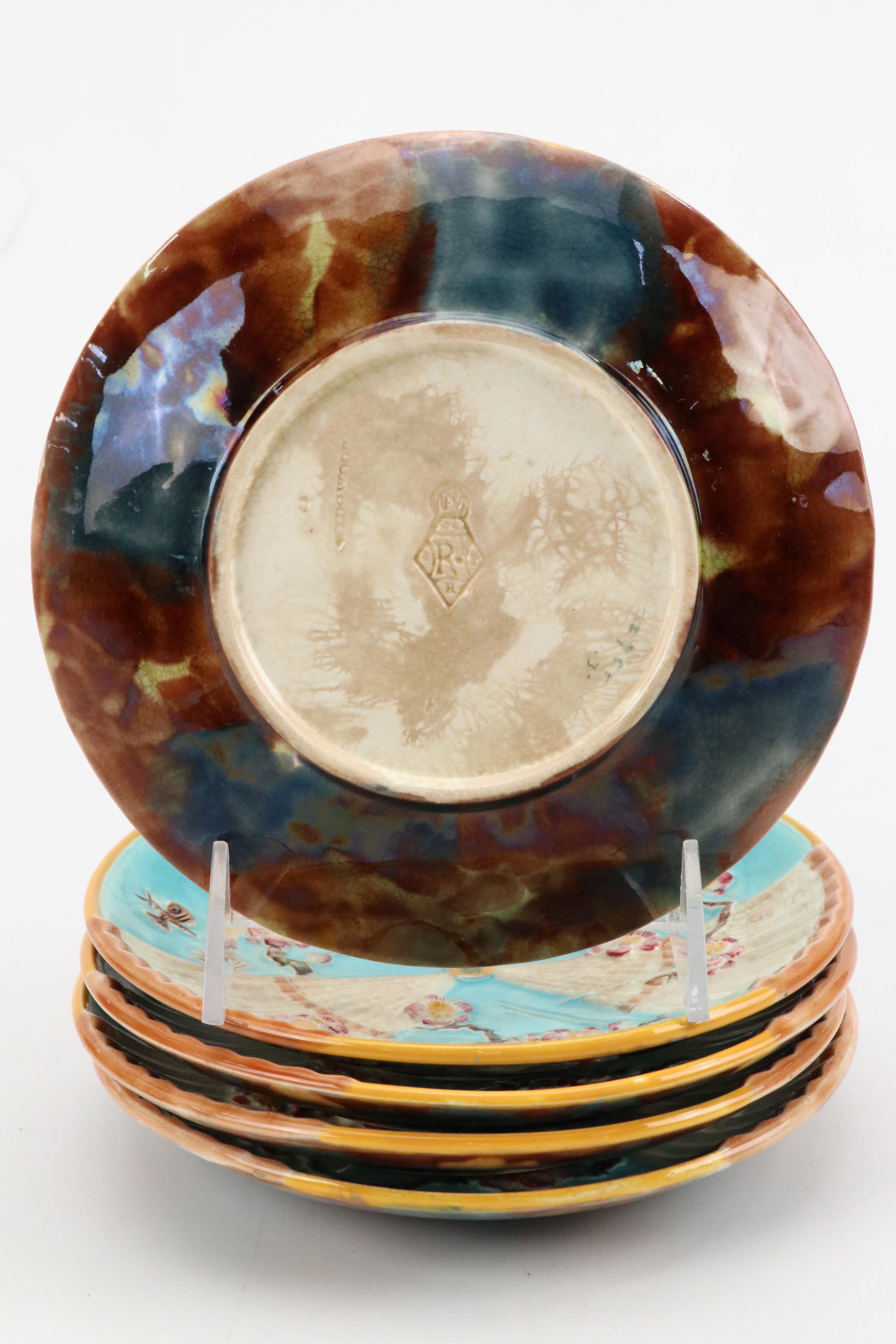 Wedgwood Majolica Butterfly and Fan Plates, Late 19th Century