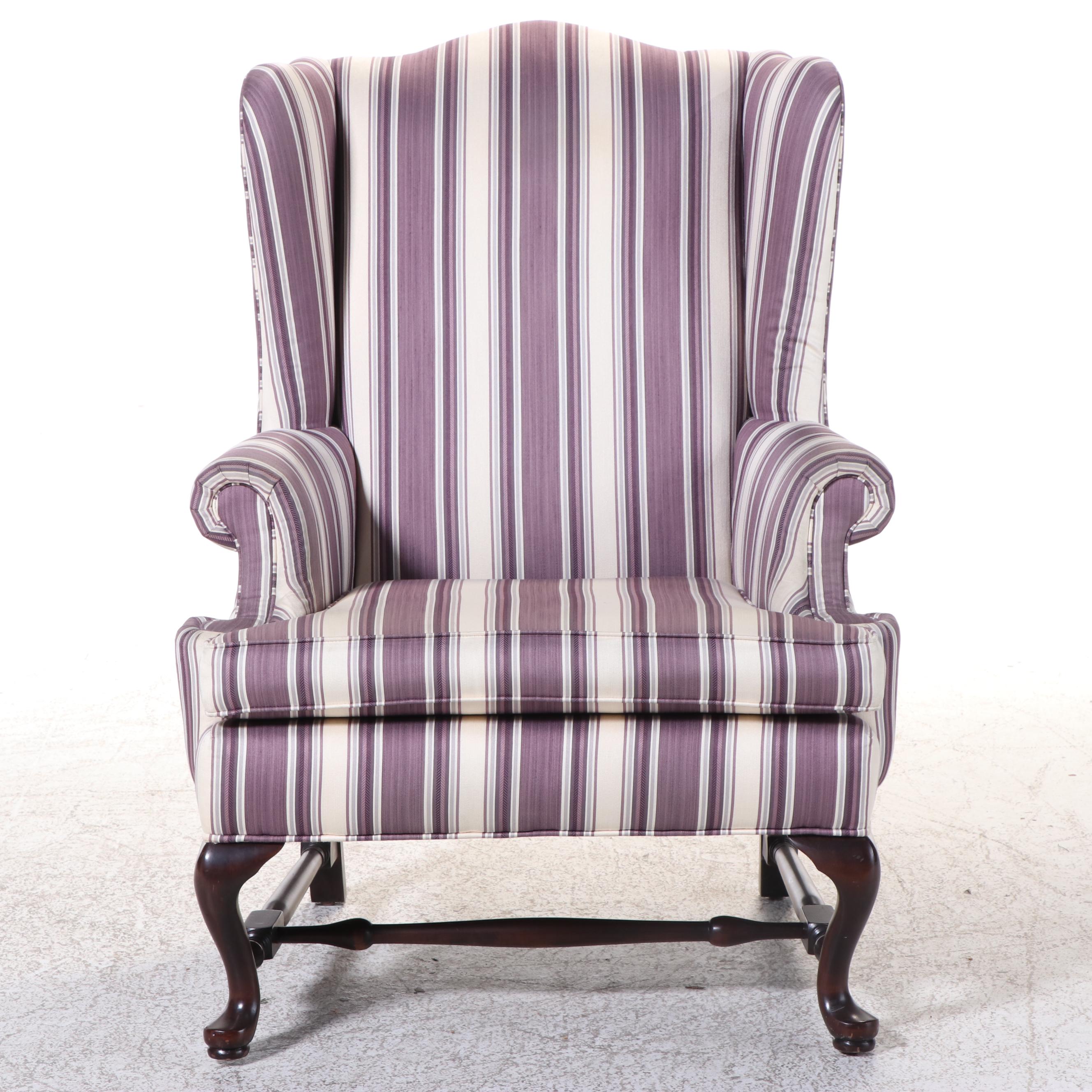 Ethan Allen Queen Anne Style Custom-Upholstered Wingback Armchair
