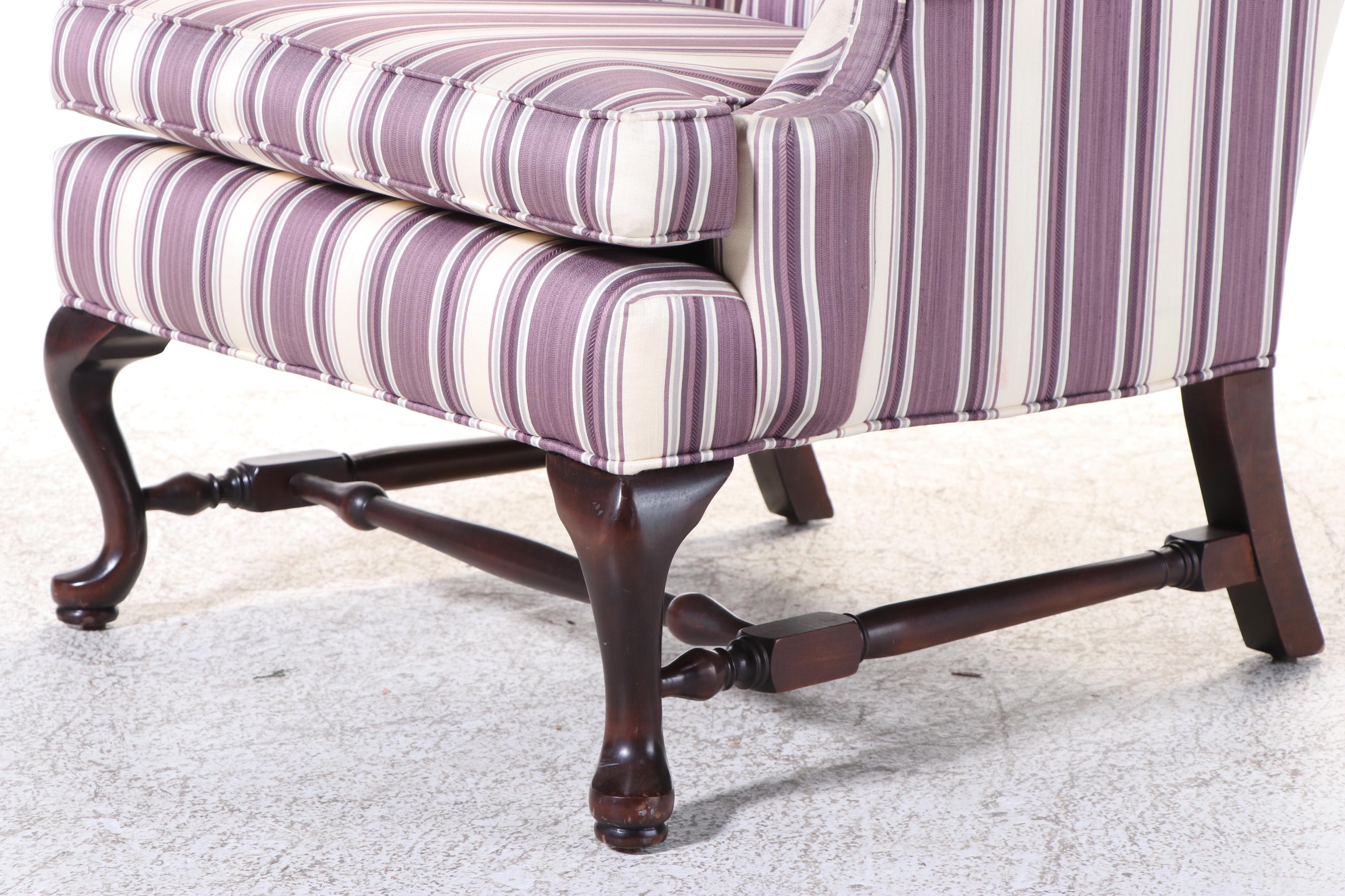 Ethan Allen Queen Anne Style Custom-Upholstered Wingback Armchair