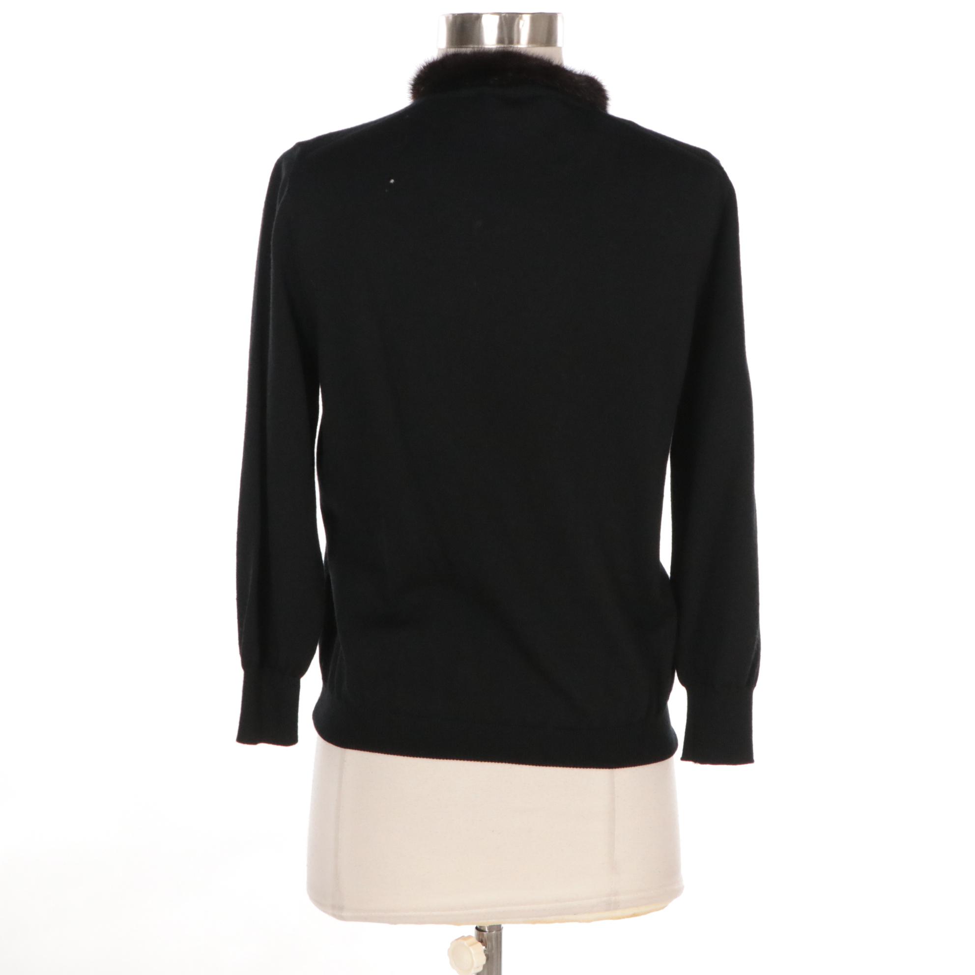 Prada Black Knit Cardigan Sweater with Mink Fur Trim from Neiman Marcus