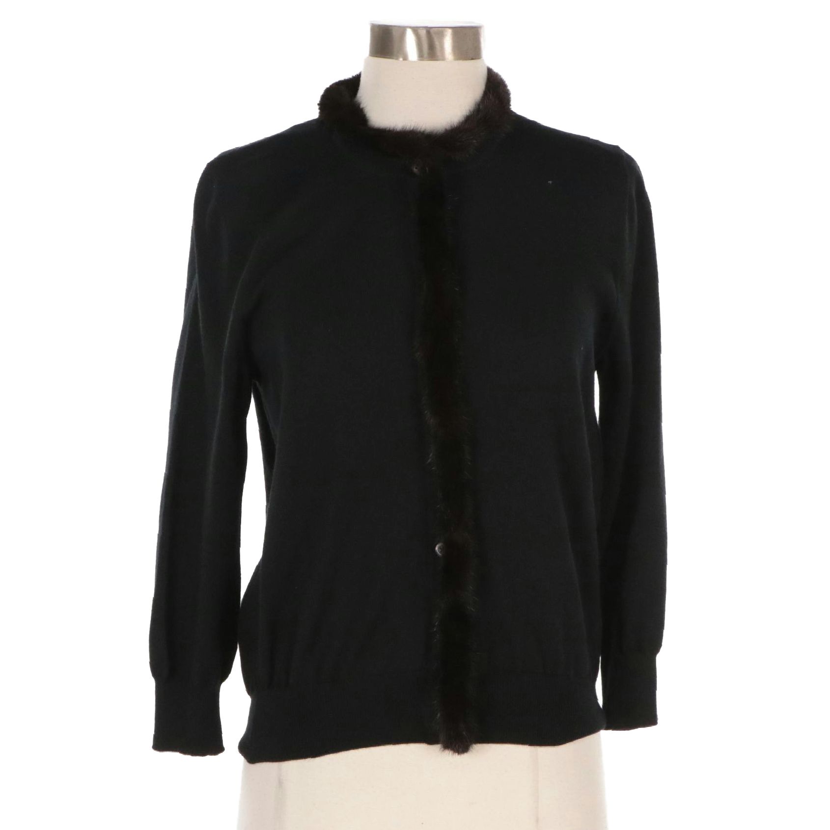Prada Black Knit Cardigan Sweater with Mink Fur Trim from Neiman Marcus