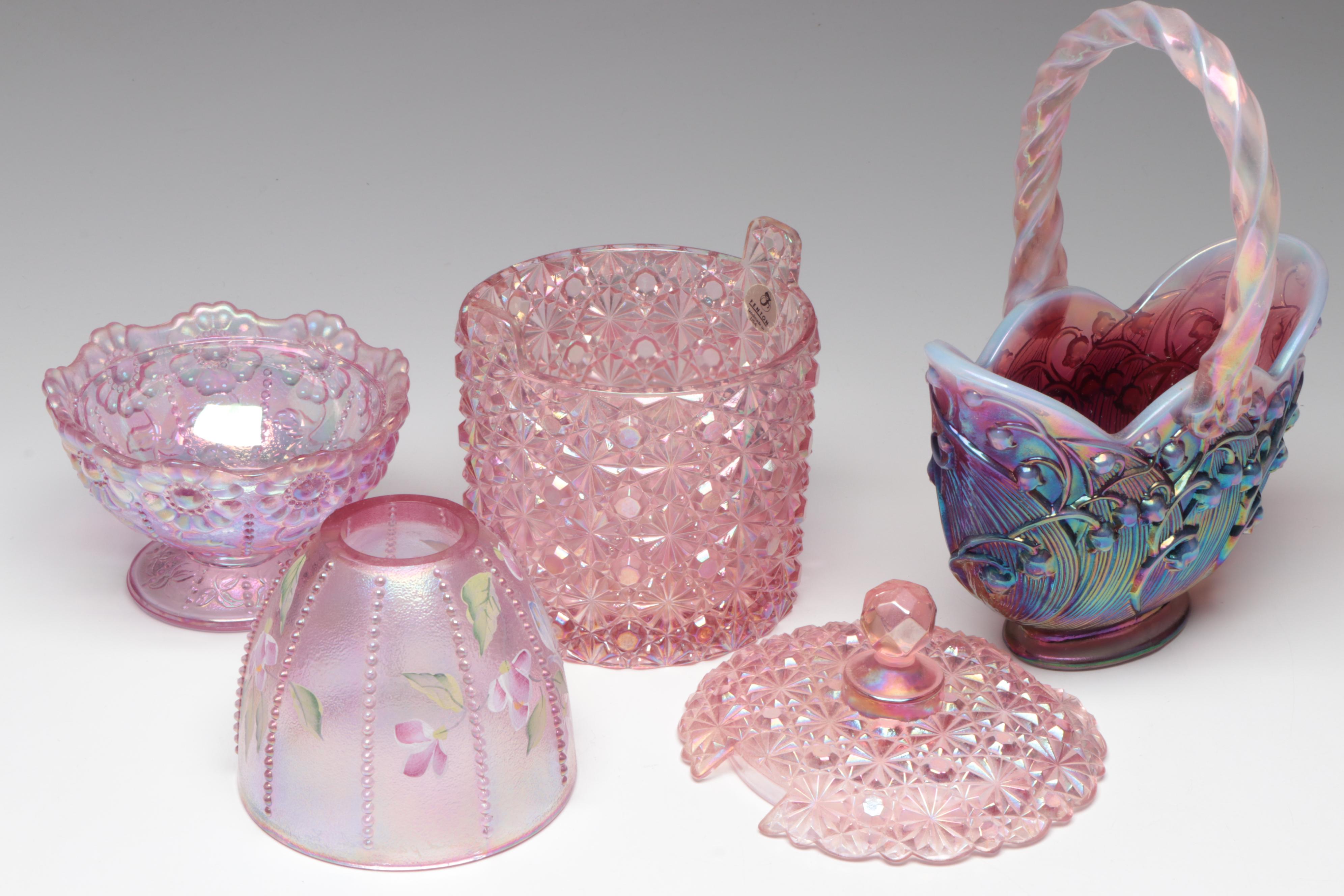Fenton Iridescent Pink Fairy Lamp with Candy Jar, Votive Holders and More
