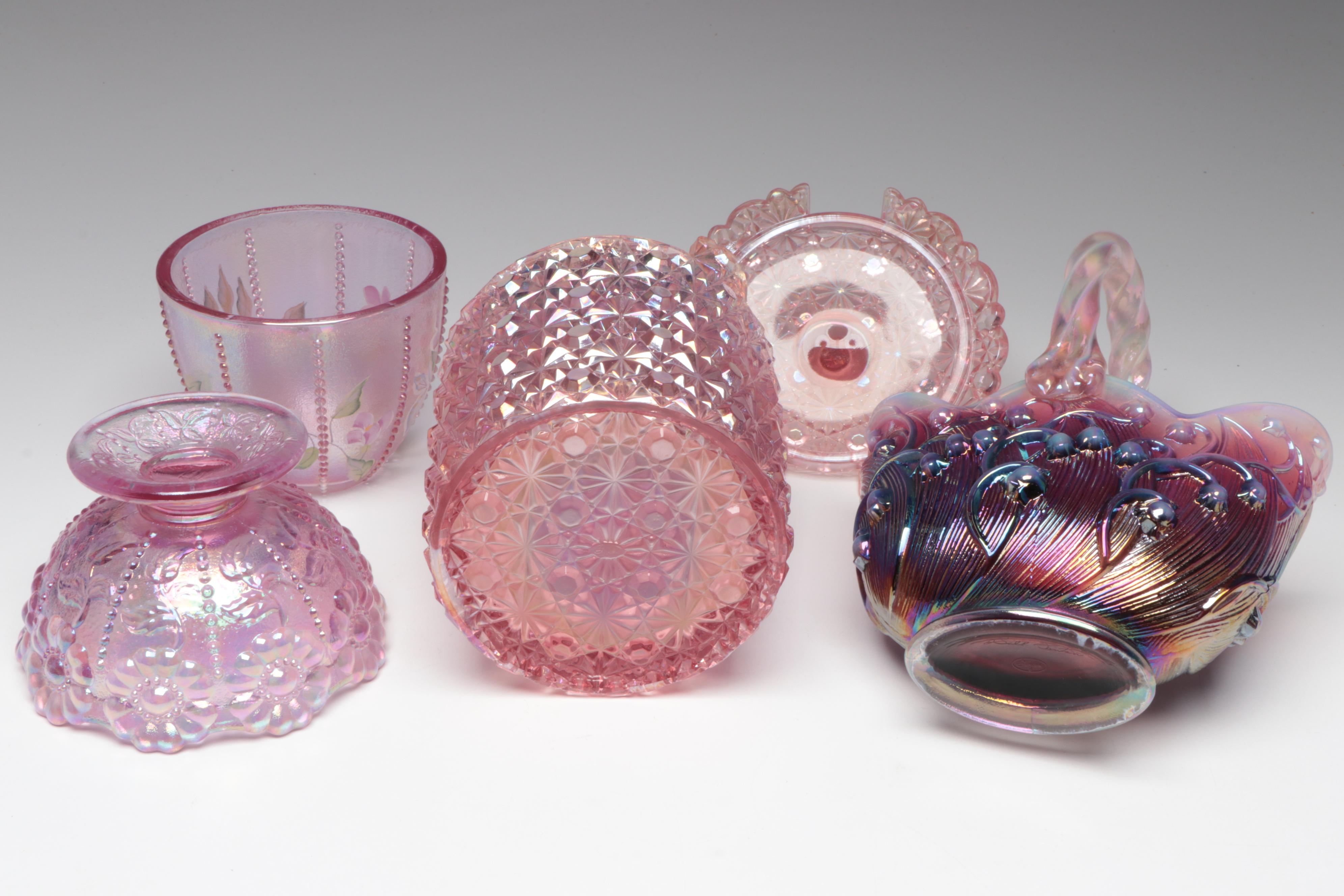 Fenton Iridescent Pink Fairy Lamp with Candy Jar, Votive Holders and More