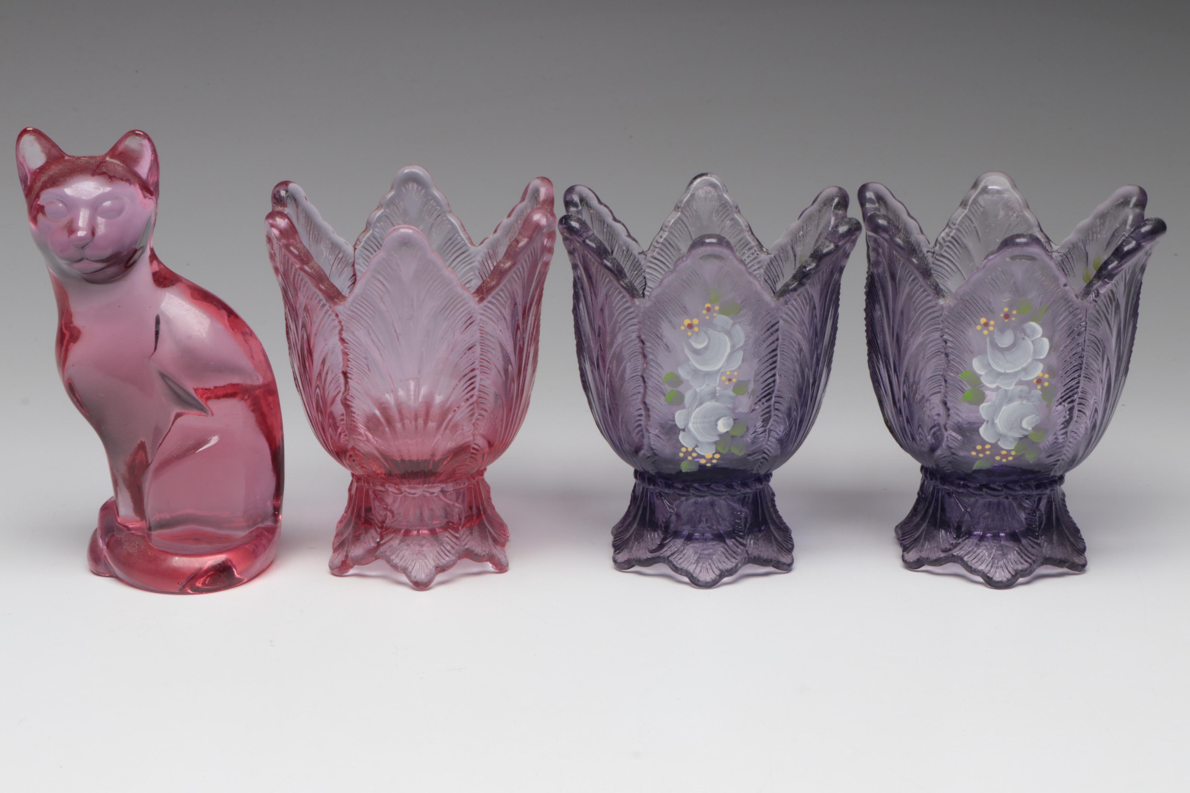 Fenton Iridescent Pink Fairy Lamp with Candy Jar, Votive Holders and More