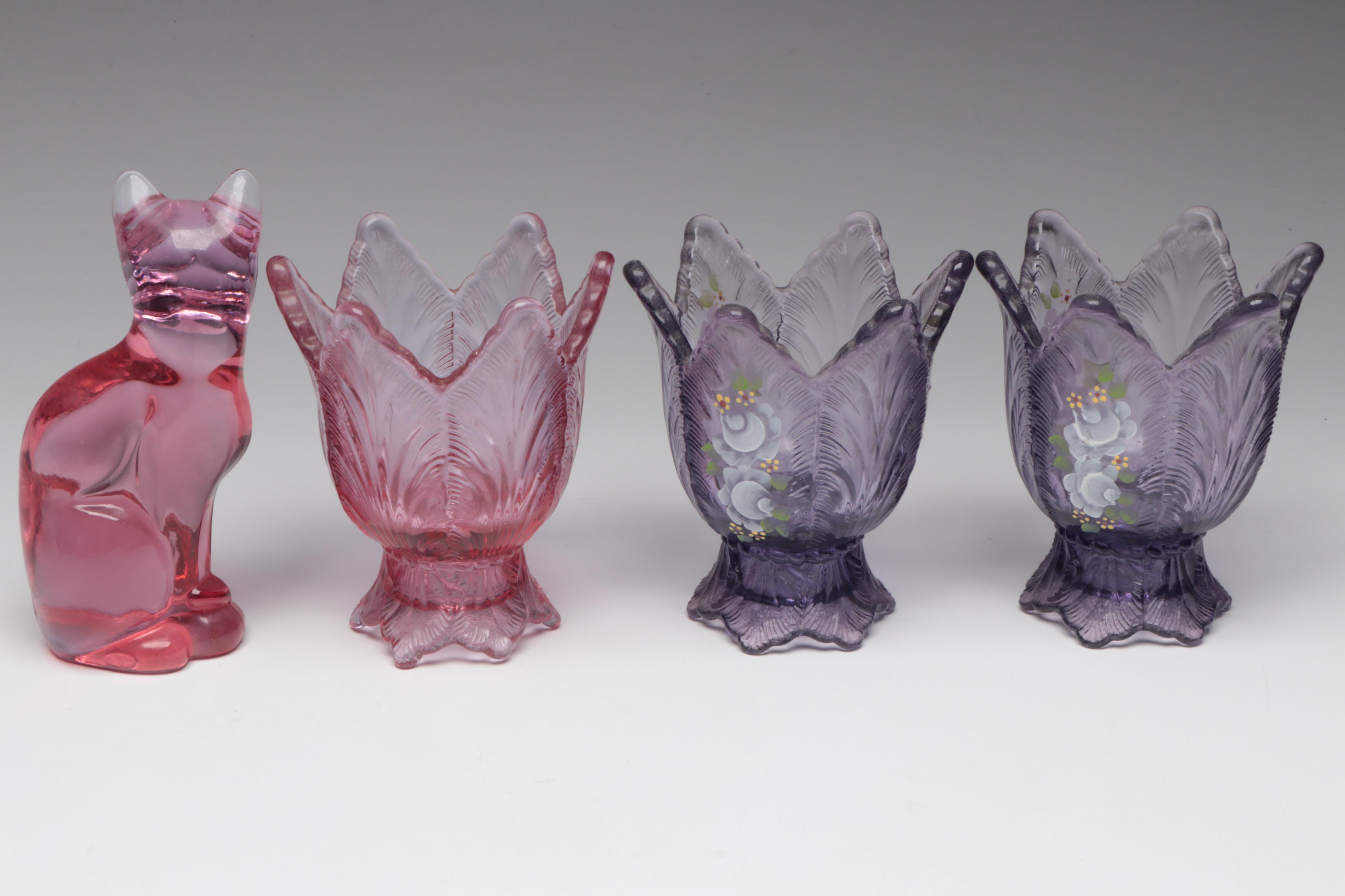 Fenton Iridescent Pink Fairy Lamp with Candy Jar, Votive Holders and More