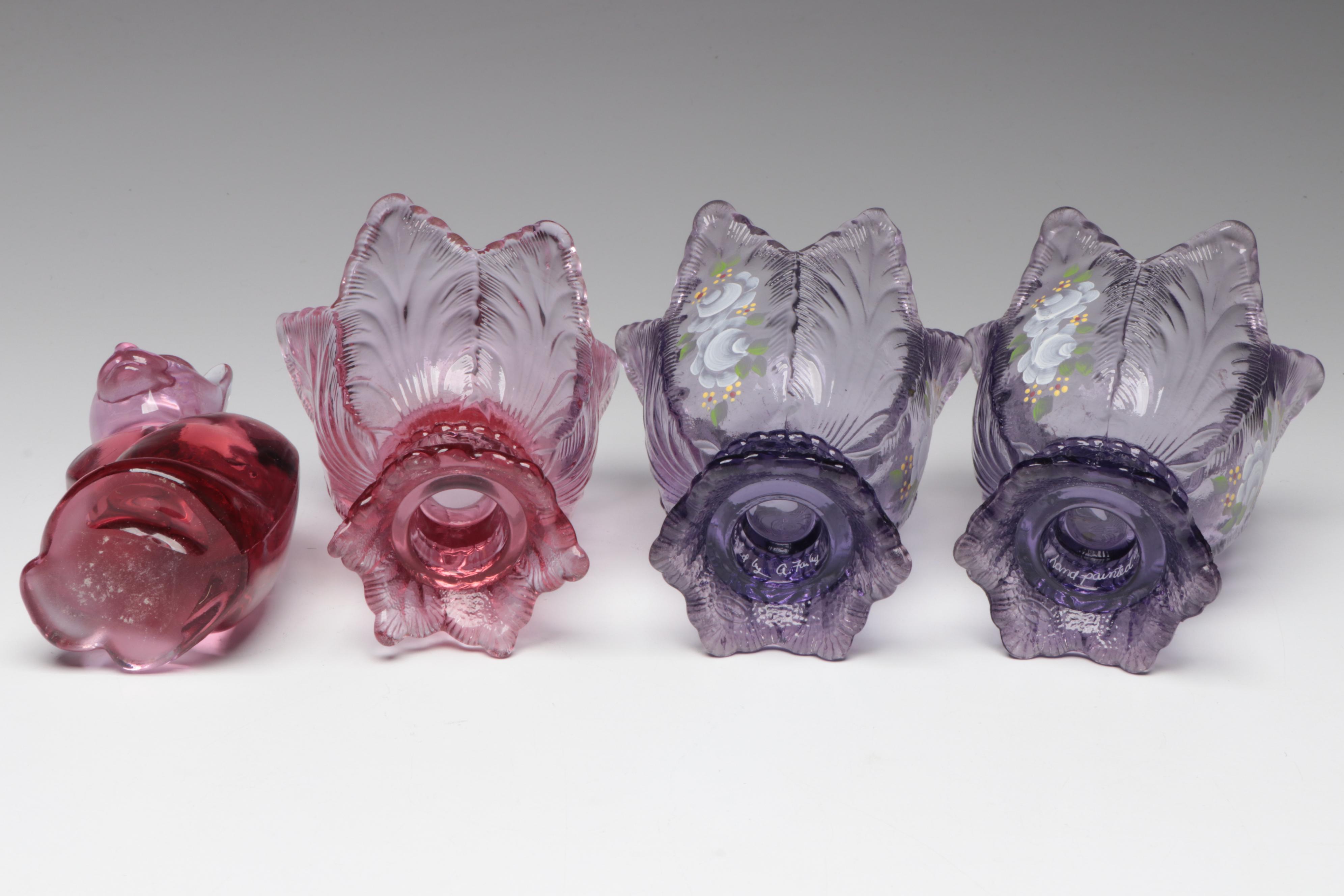 Fenton Iridescent Pink Fairy Lamp with Candy Jar, Votive Holders and More