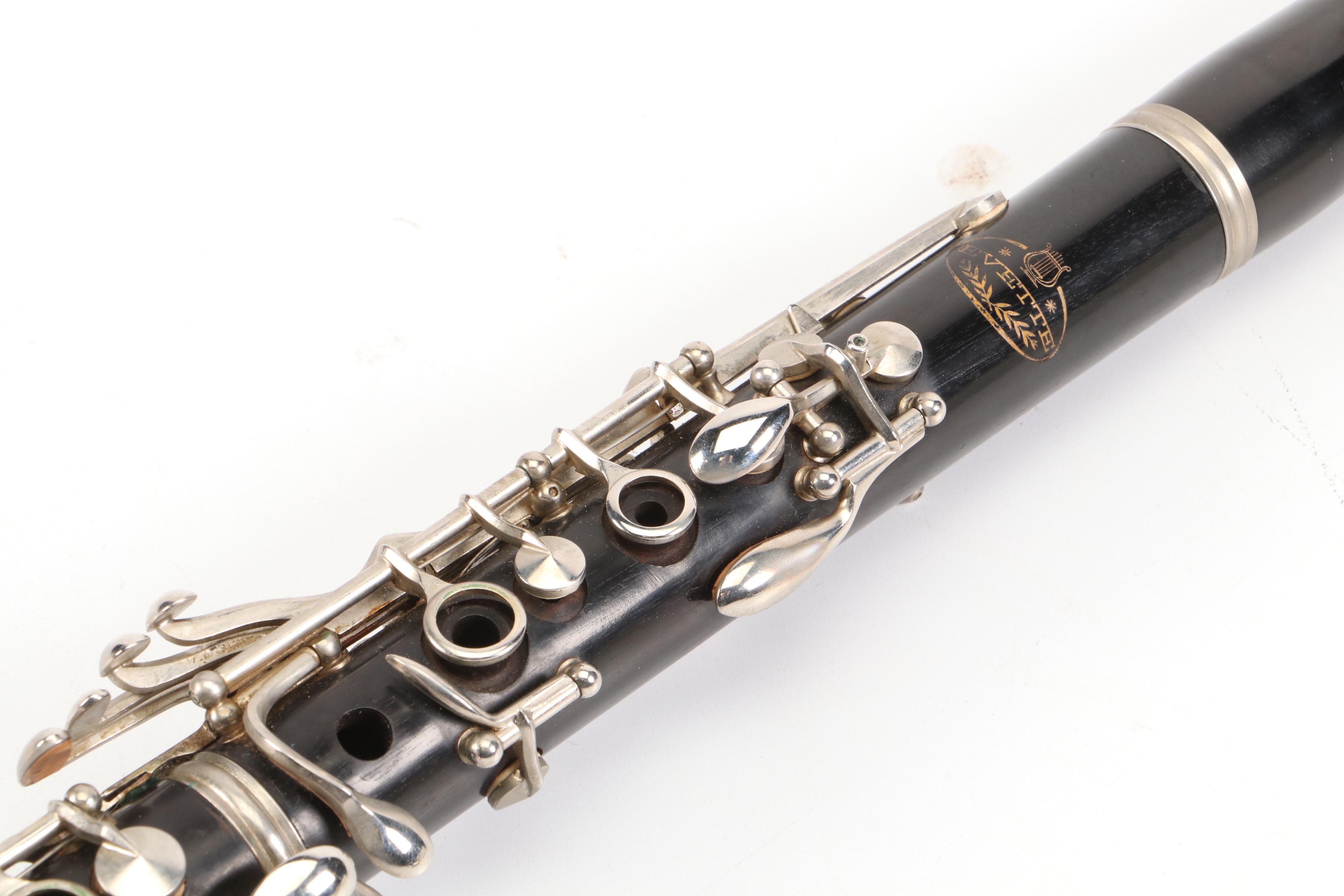 Evette Grenadilla Wood Clarinet With Faux Leather Hardside Case, Music Book