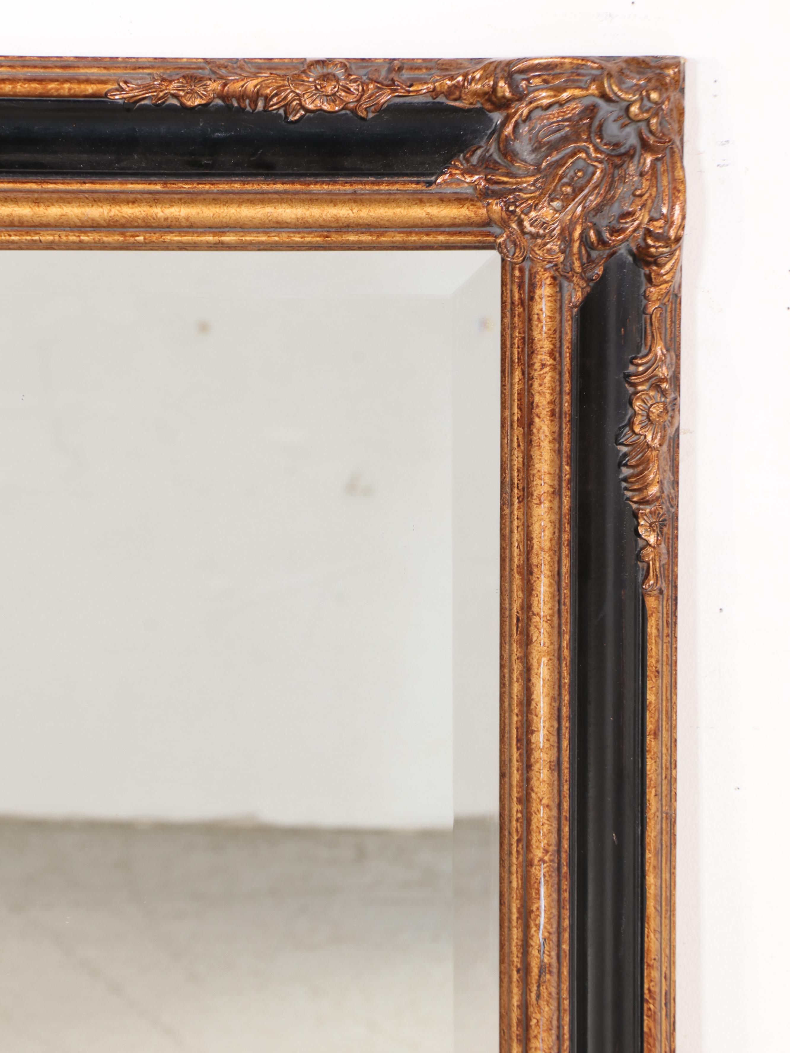 Regency Style Giltwood and Gesso with Ebonized Wood Wall Mirror, Vintage