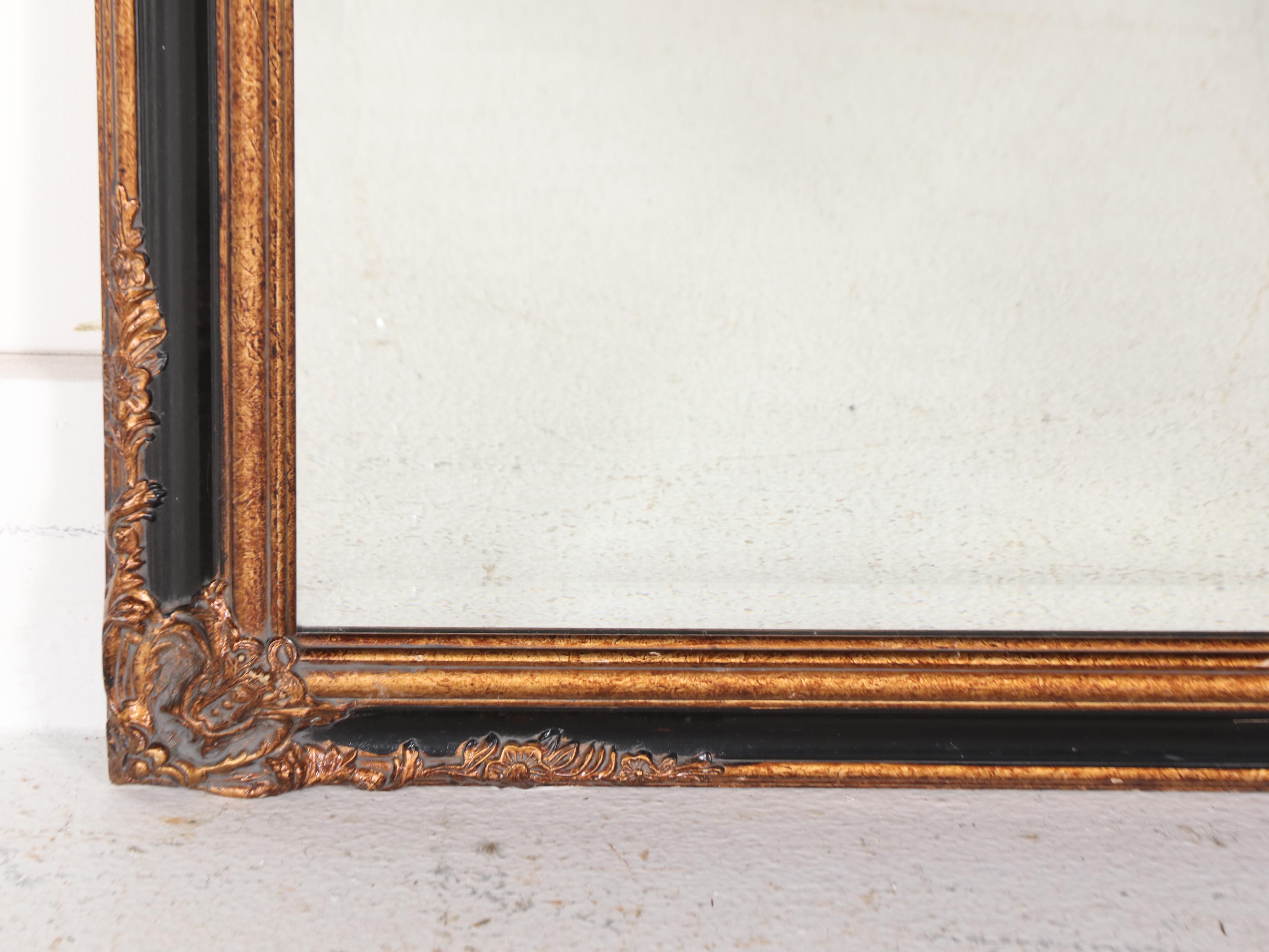 Regency Style Giltwood and Gesso with Ebonized Wood Wall Mirror, Vintage