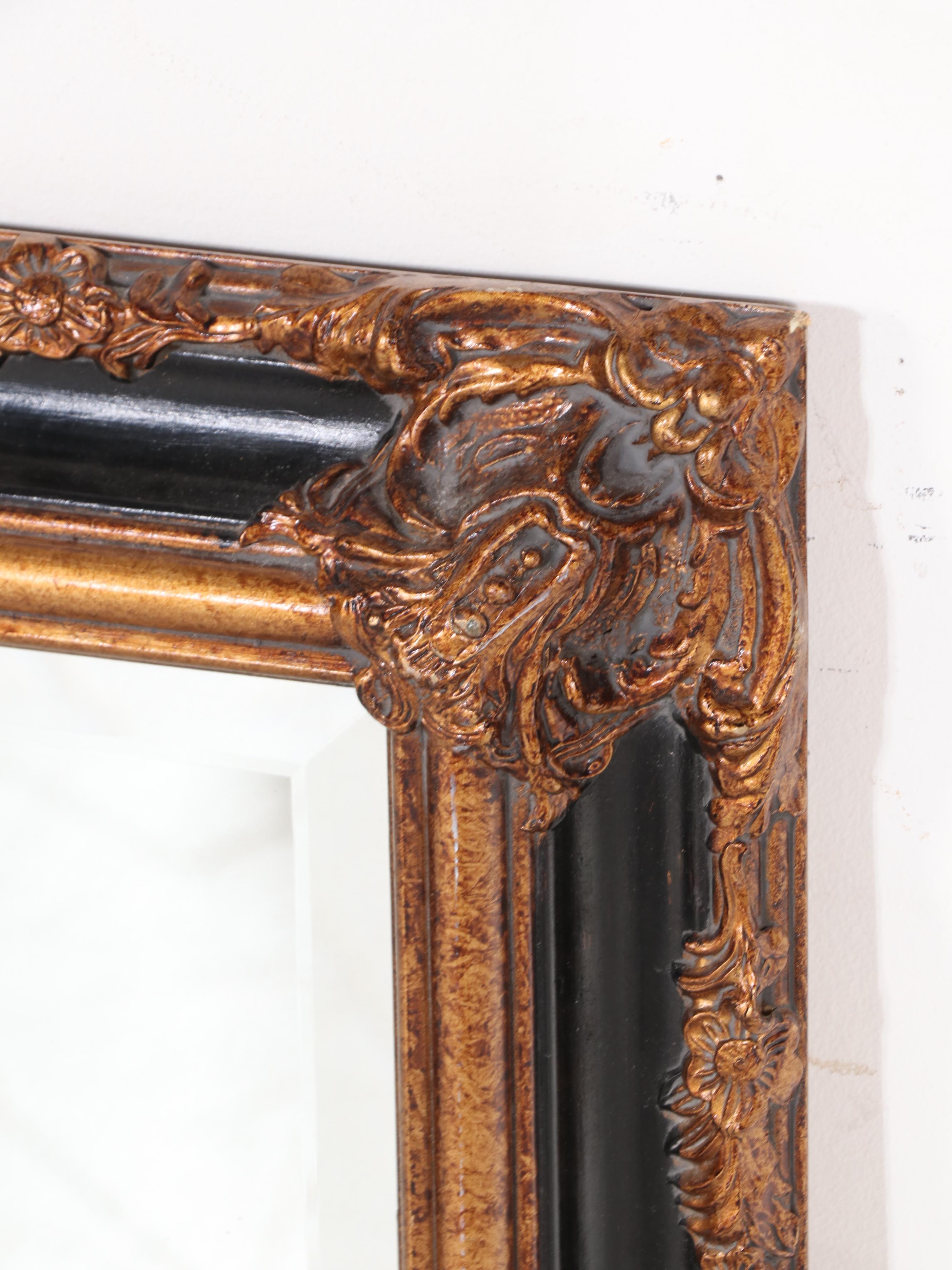 Regency Style Giltwood and Gesso with Ebonized Wood Wall Mirror, Vintage